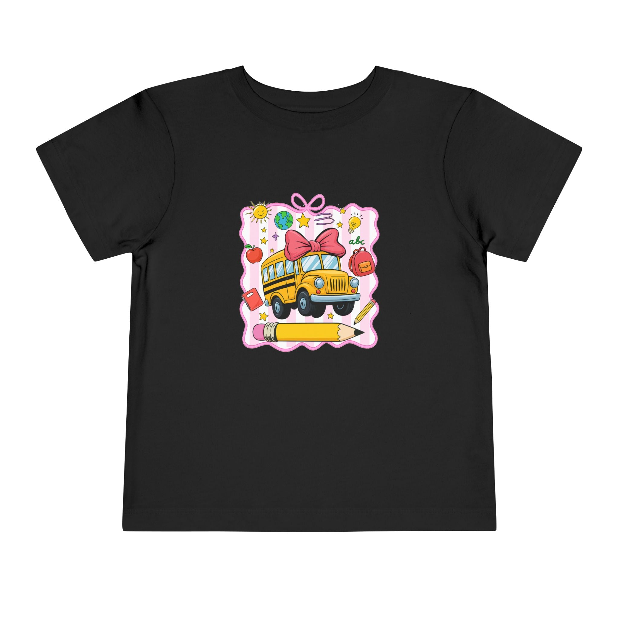 School Bus Kids Tee — Cute Back-to-School Toddler Shirt with Pencil & Apple Design