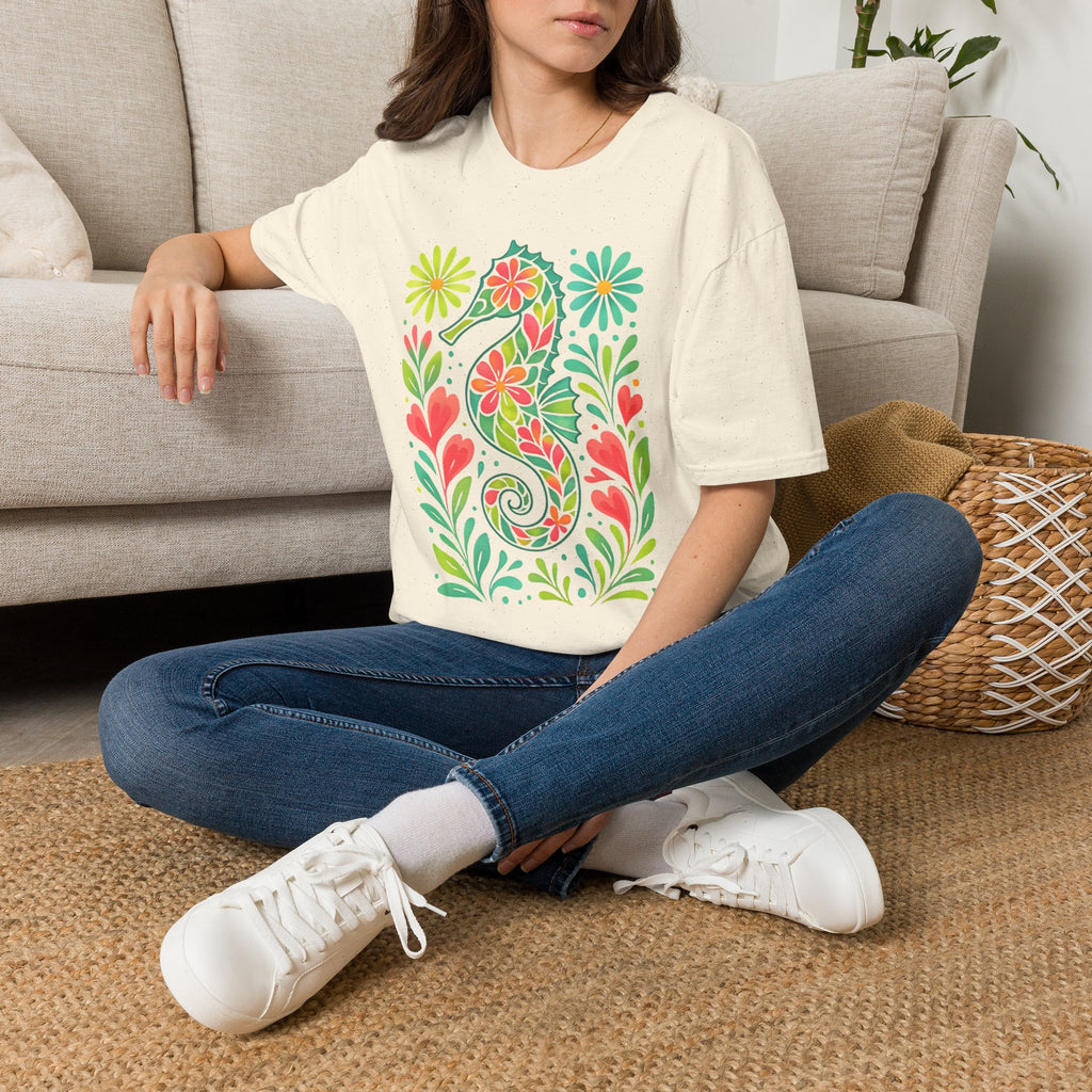 Floral Seahorse T-Shirt — Colorful Tropical Sea Life Tee