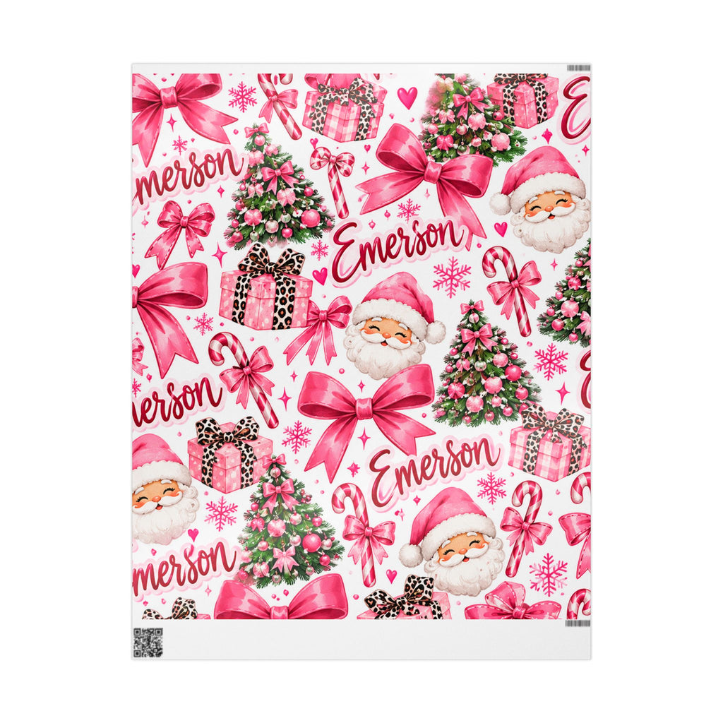 Personalized Christmas Wrapping Paper with Santa, Trees & Bows
