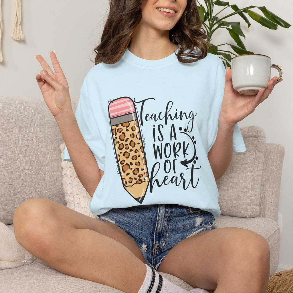 Teaching Is a Work of Heart Leopard Pencil T-Shirt — Teacher Appreciation Gift