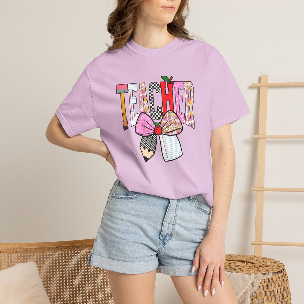 Teacher Graphic T-Shirt — Colorful Pencil & Bow Design