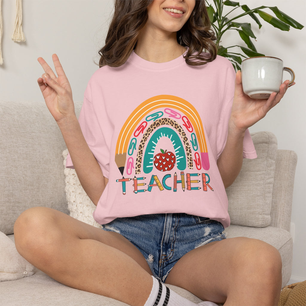 Teacher Rainbow T-Shirt — Cute Apple & Pencil Back-to-School Tee