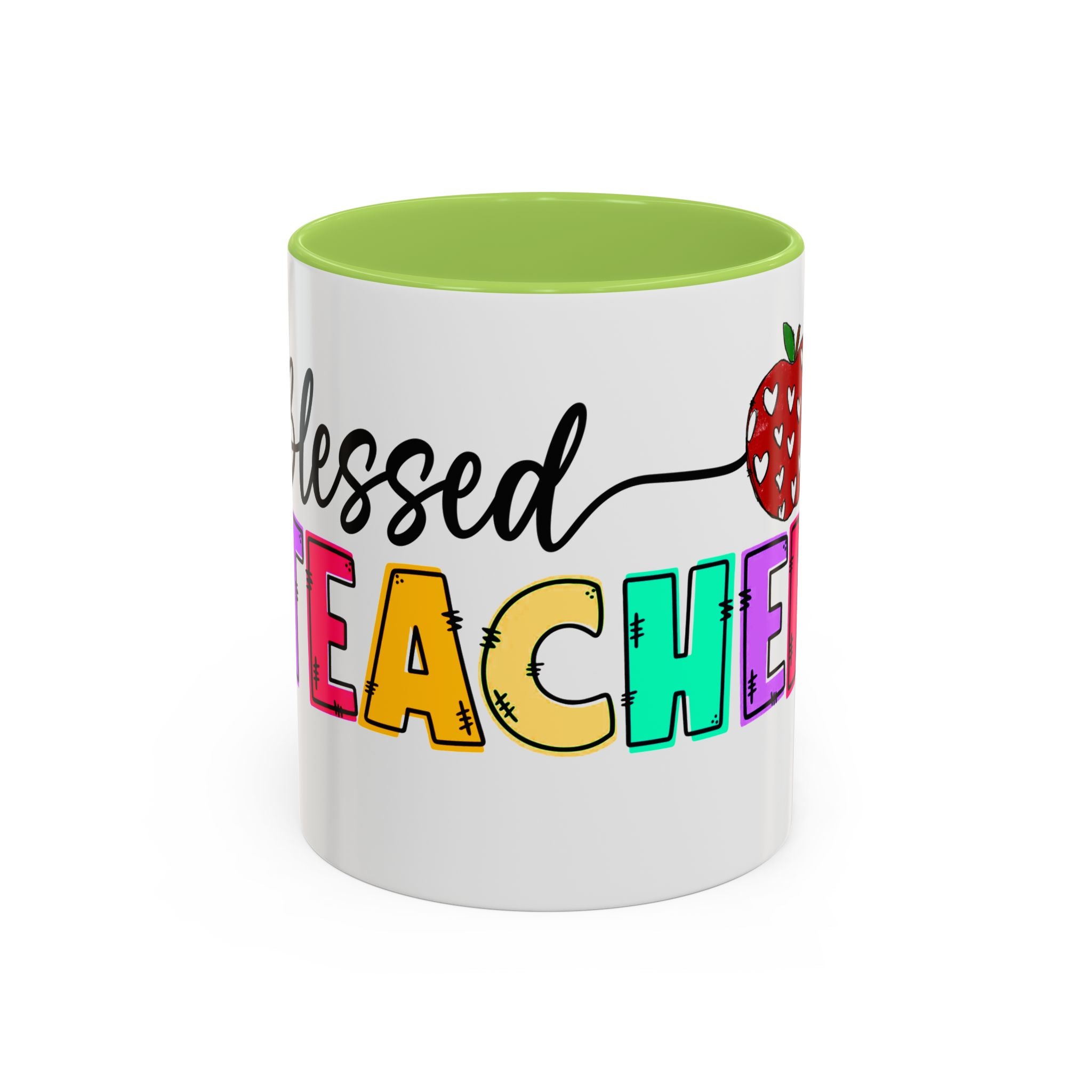 Blessed Teacher Accent Coffee Mug – Colorful Apple Design (11/15oz)