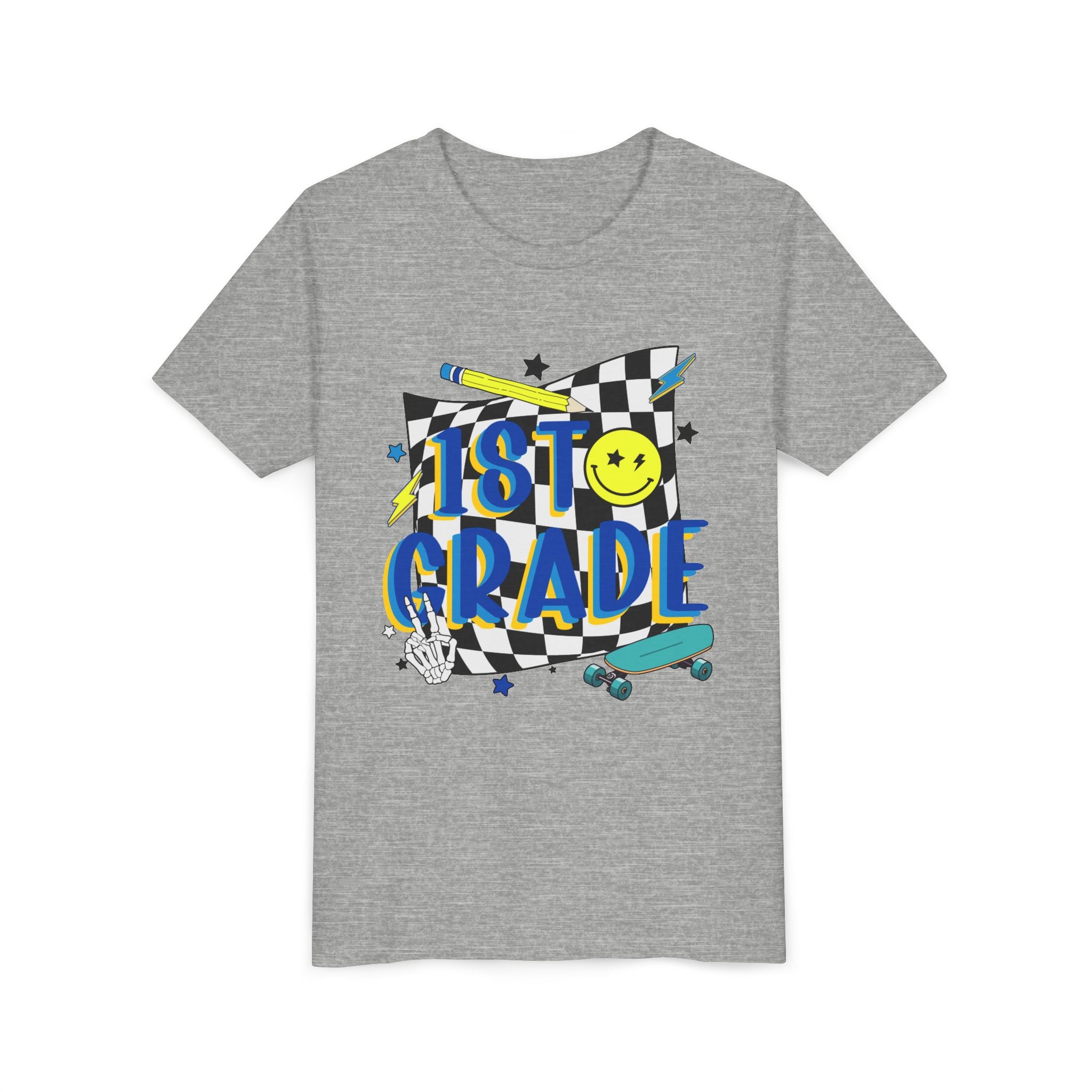 1st Grade Youth T‑Shirt - Colorful Skateboard Back-to-School Tee