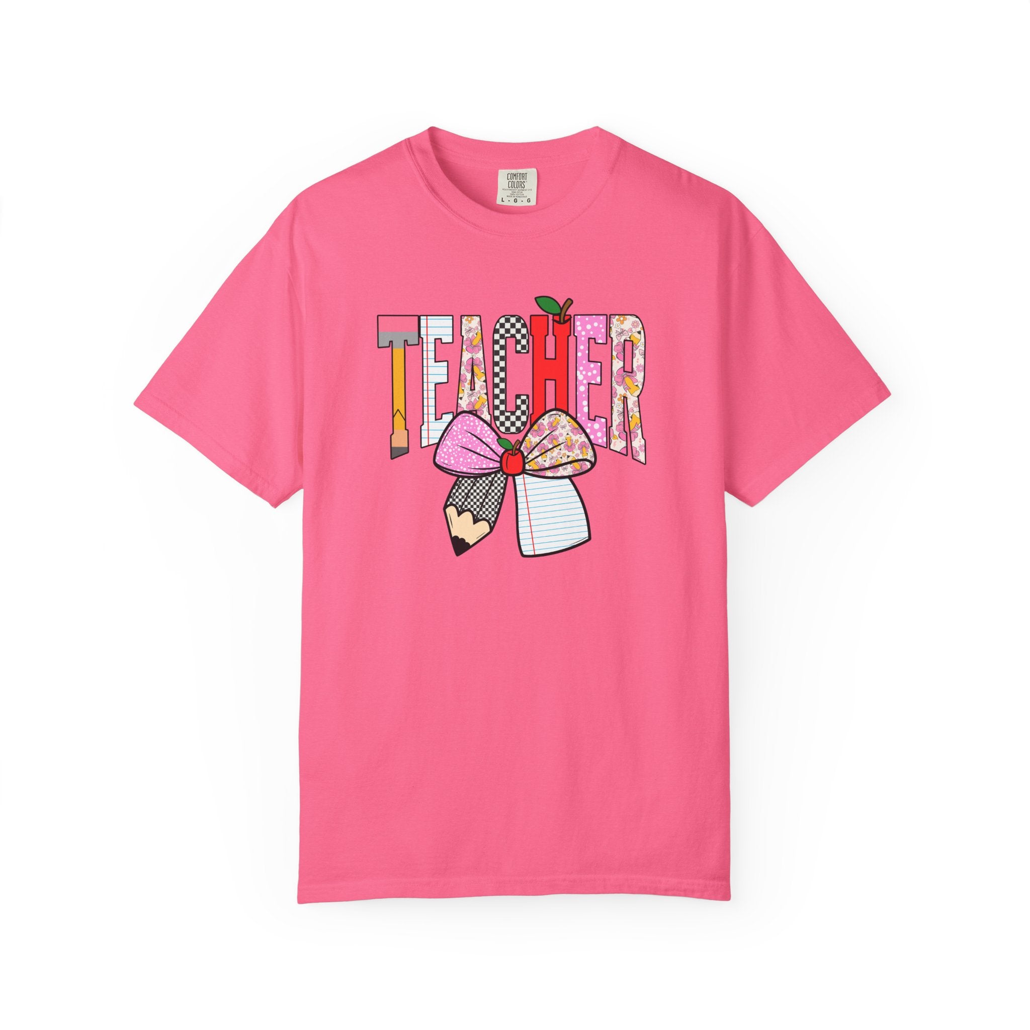 Teacher Graphic T-Shirt — Colorful Pencil & Bow Design