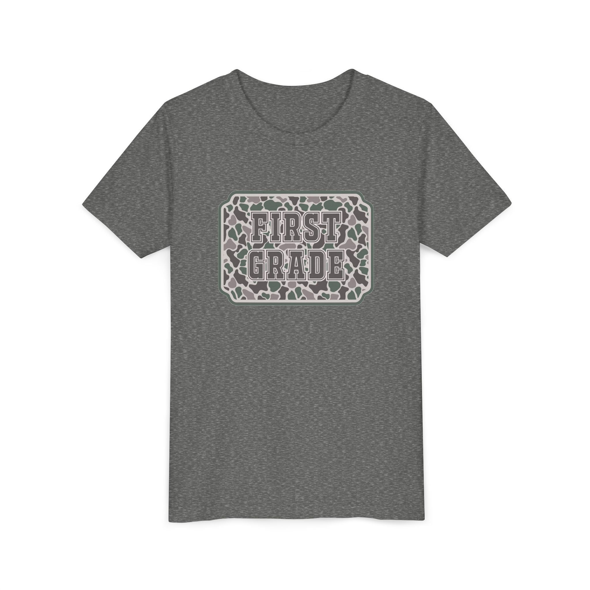 First Grade Tee — Camo Pattern Kids Back to School Shirt