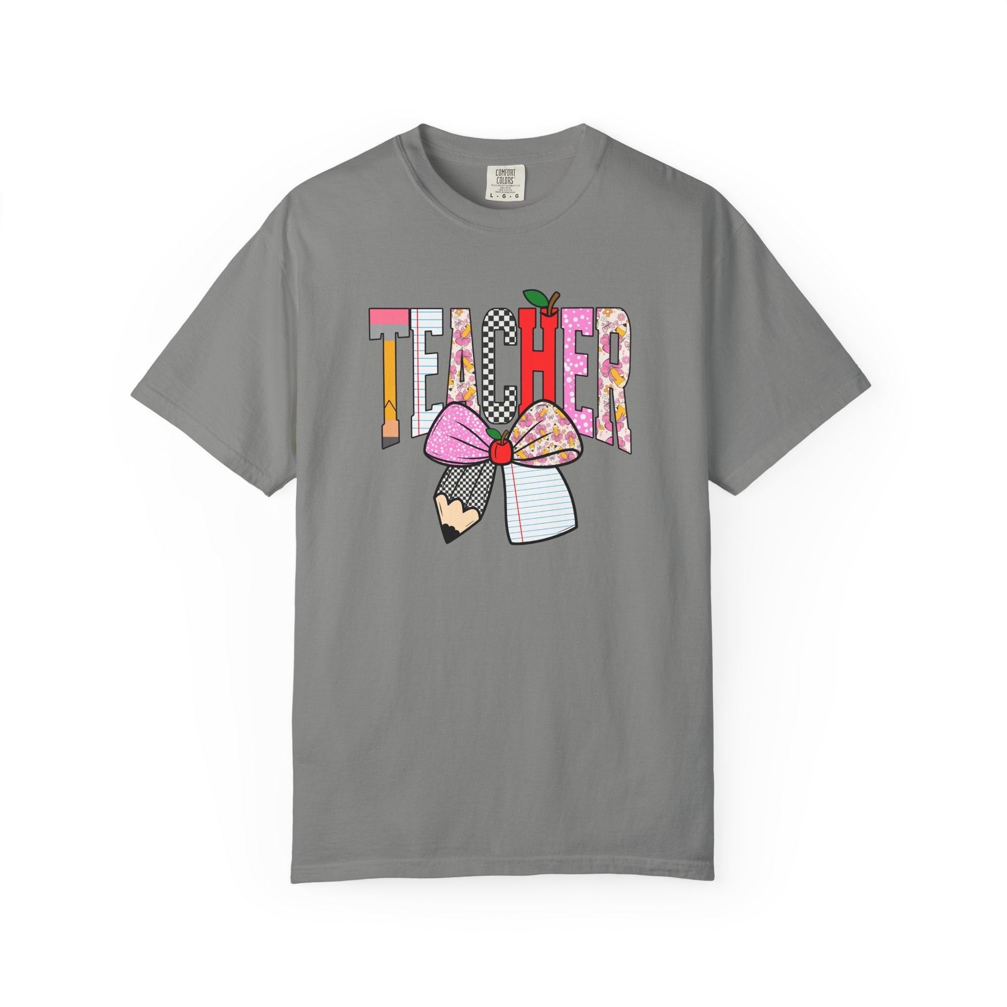 Teacher Graphic T-Shirt — Colorful Pencil & Bow Design
