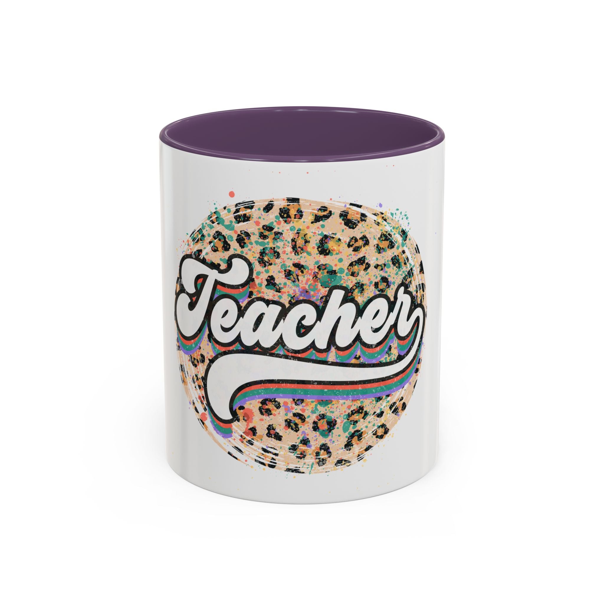 Teacher Leopard Print Accent Coffee Mug – Retro Script Teacher Gift (11/15oz)