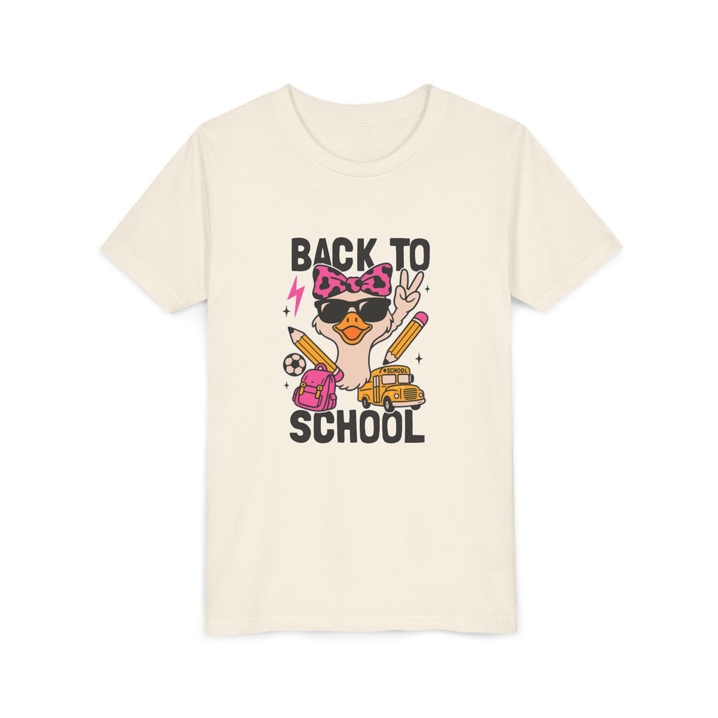 Back to School Kids Tee — Cute Duck with Backpack & School Supplies