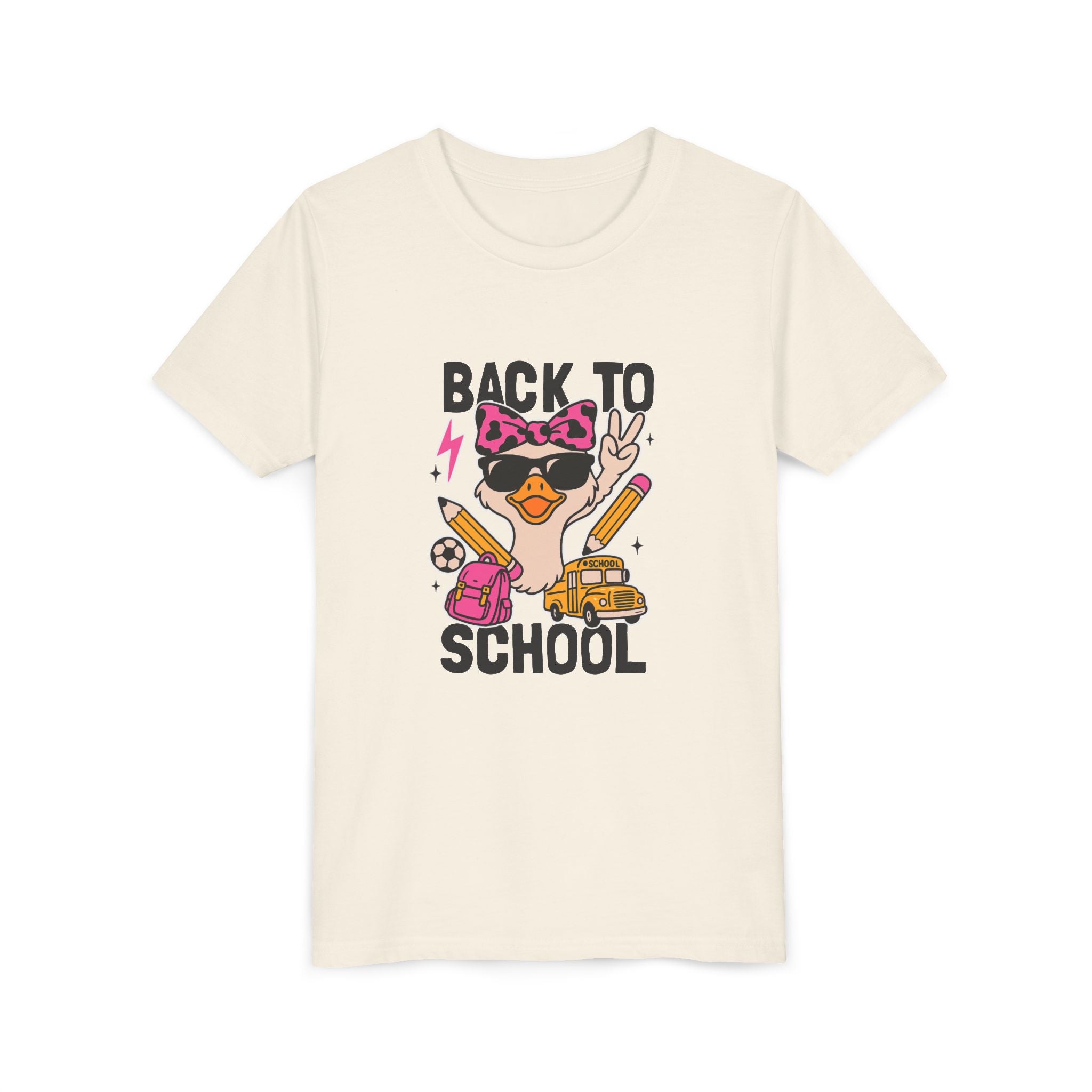 Back to School Kids Tee — Cute Duck with Backpack & School Supplies