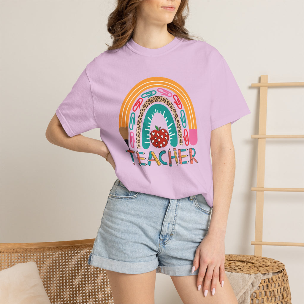 Teacher Rainbow T-Shirt — Cute Apple & Pencil Back-to-School Tee