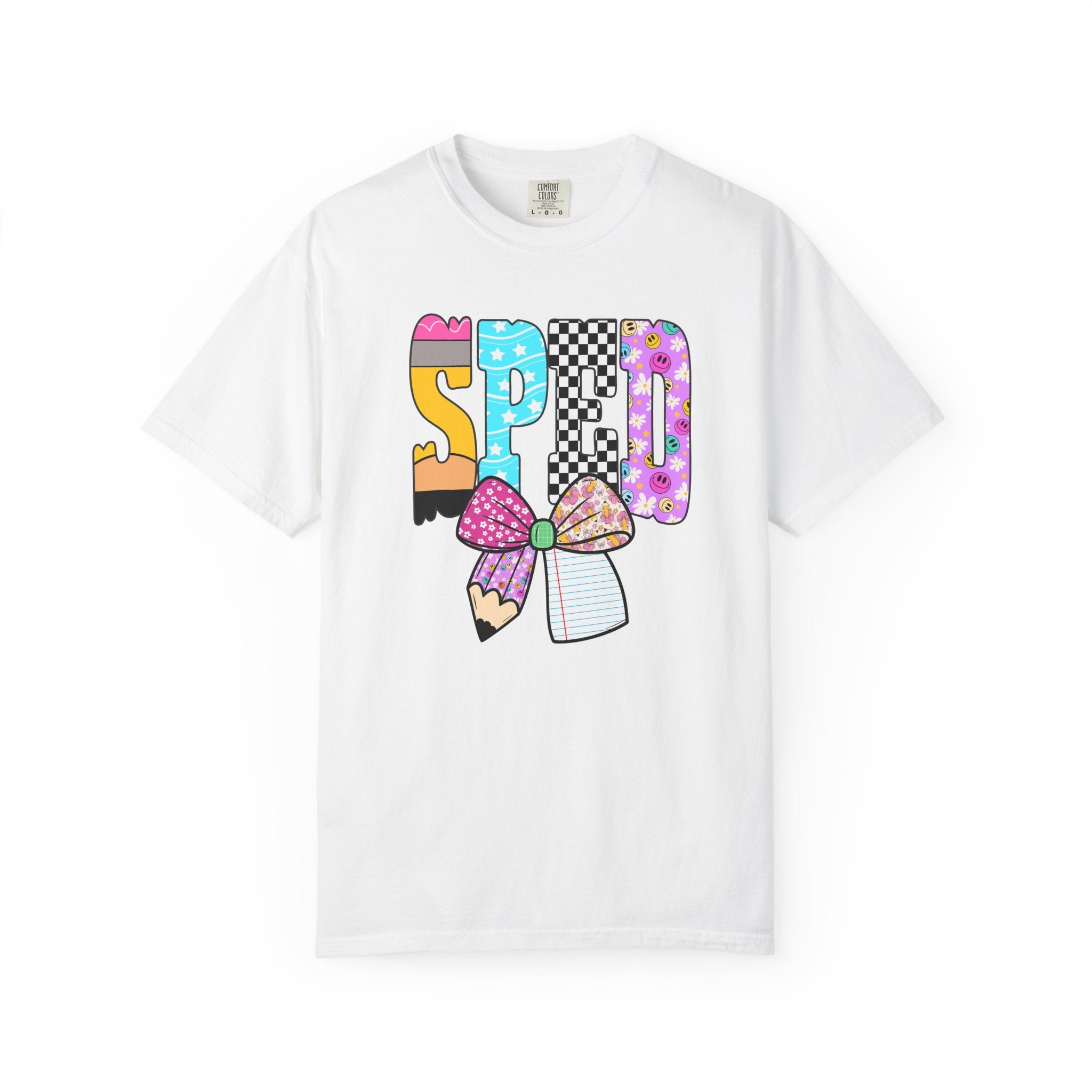 Spring Pencil Bow T-Shirt — Cute Colorful 'SPRING' Graphic Tee