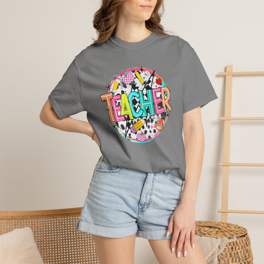 Teacher Graphic T-Shirt — Colorful School Supplies Design