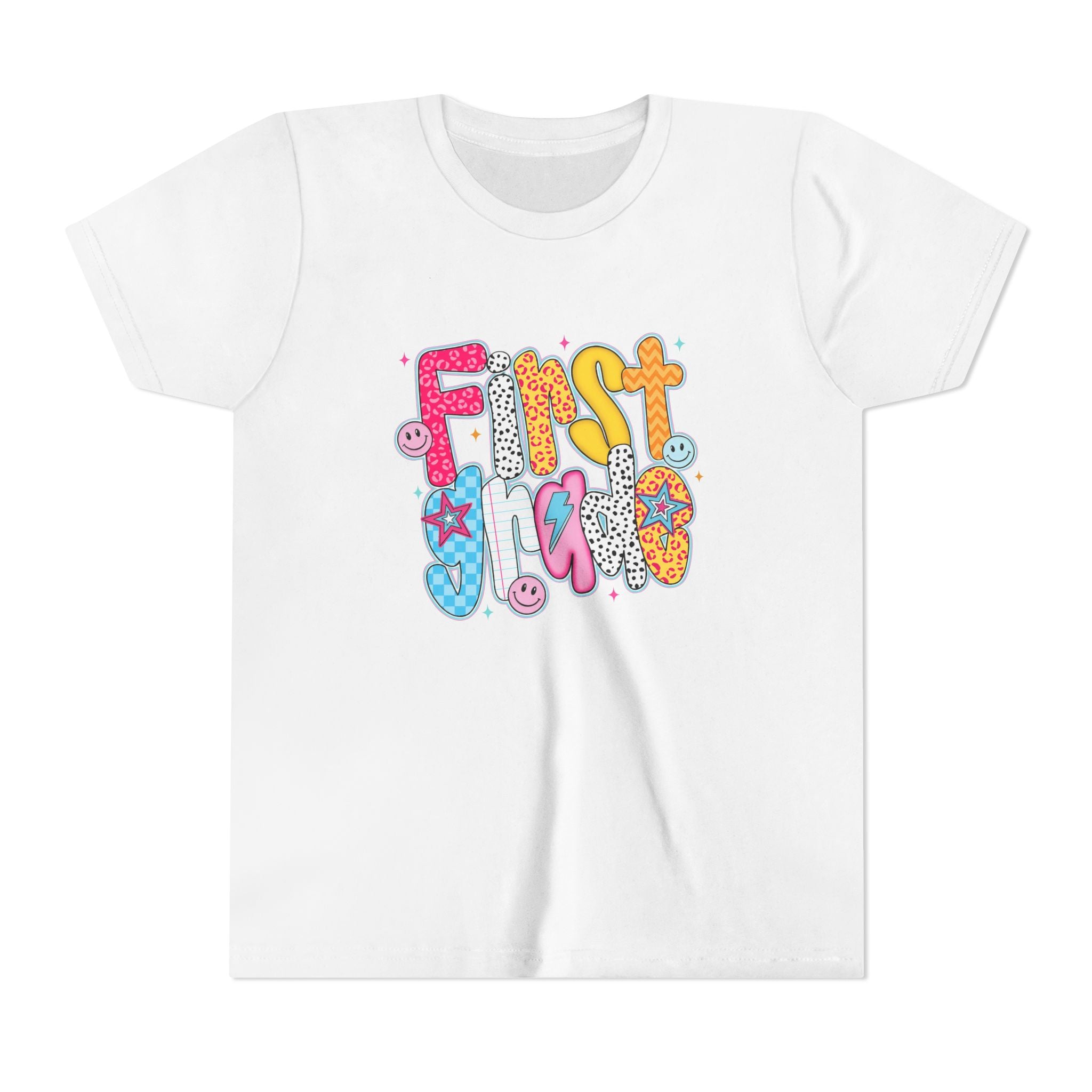 First Grade Youth Tee — Colorful Back-to-School Graphic Shirt