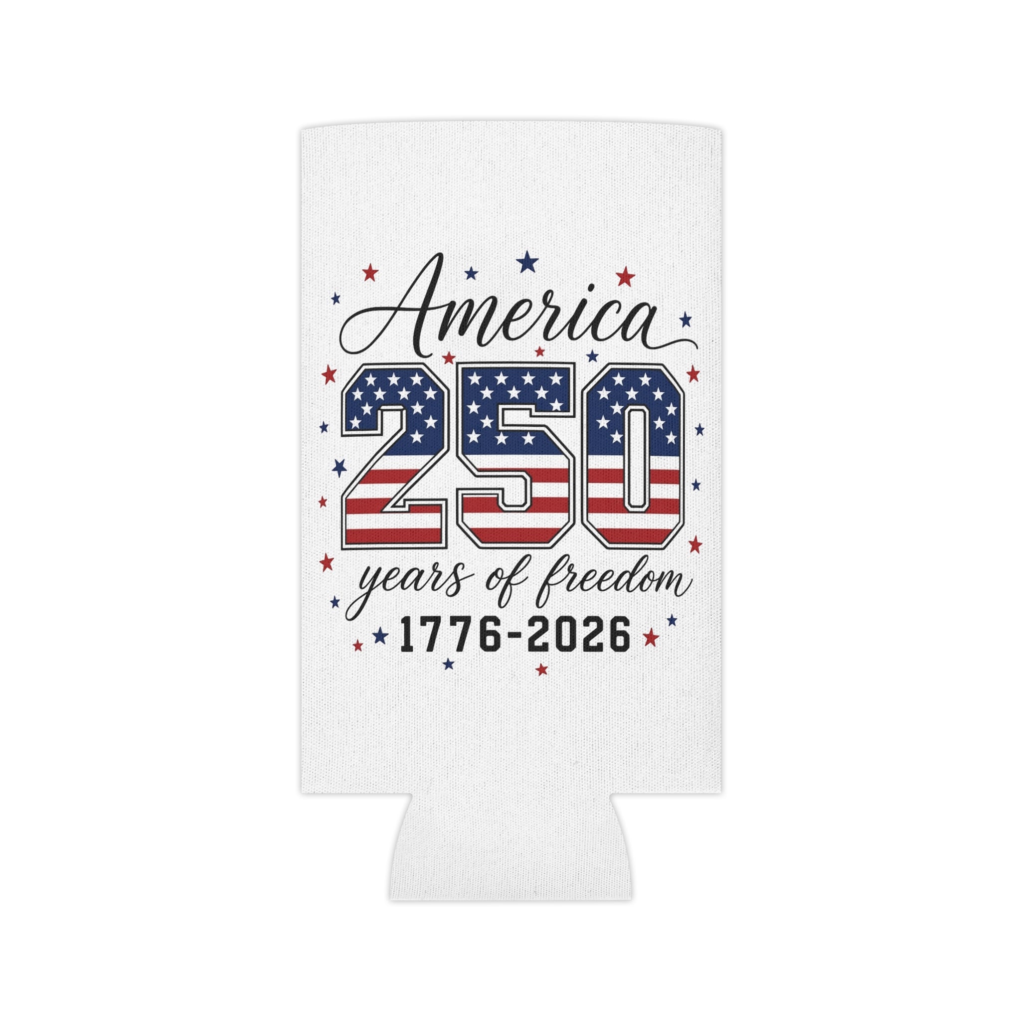 America 250 Can Cooler – 1776–2026 Stars & Stripes Beverage Koozie