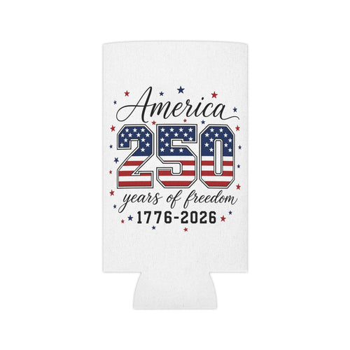 America 250 Can Cooler – 1776–2026 Stars & Stripes Beverage Koozie