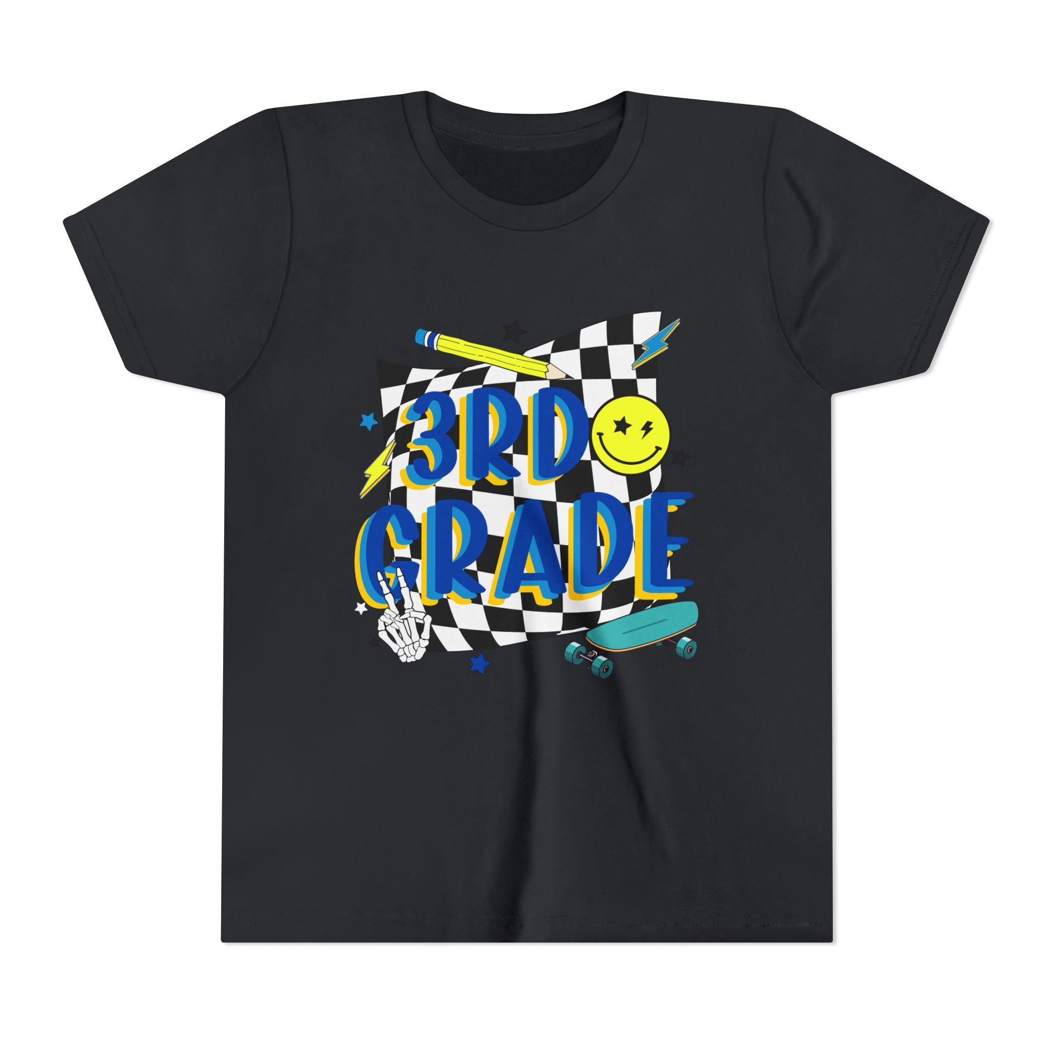 3rd Grade Youth Tee - Back-to-School Smiley Skateboard Design