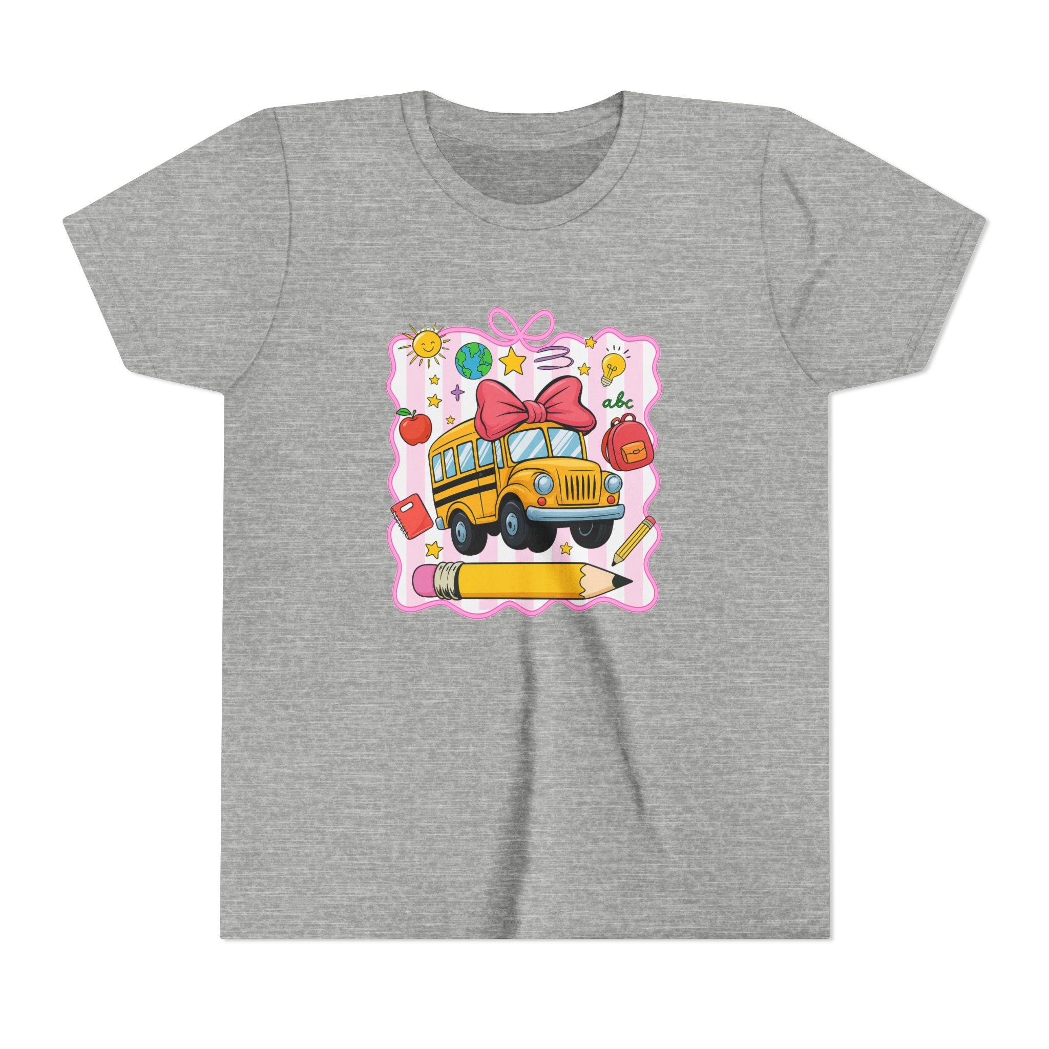 Youth Tee — Cute School Bus Back to School Kids Shirt (Pencil, Apple, Sun)