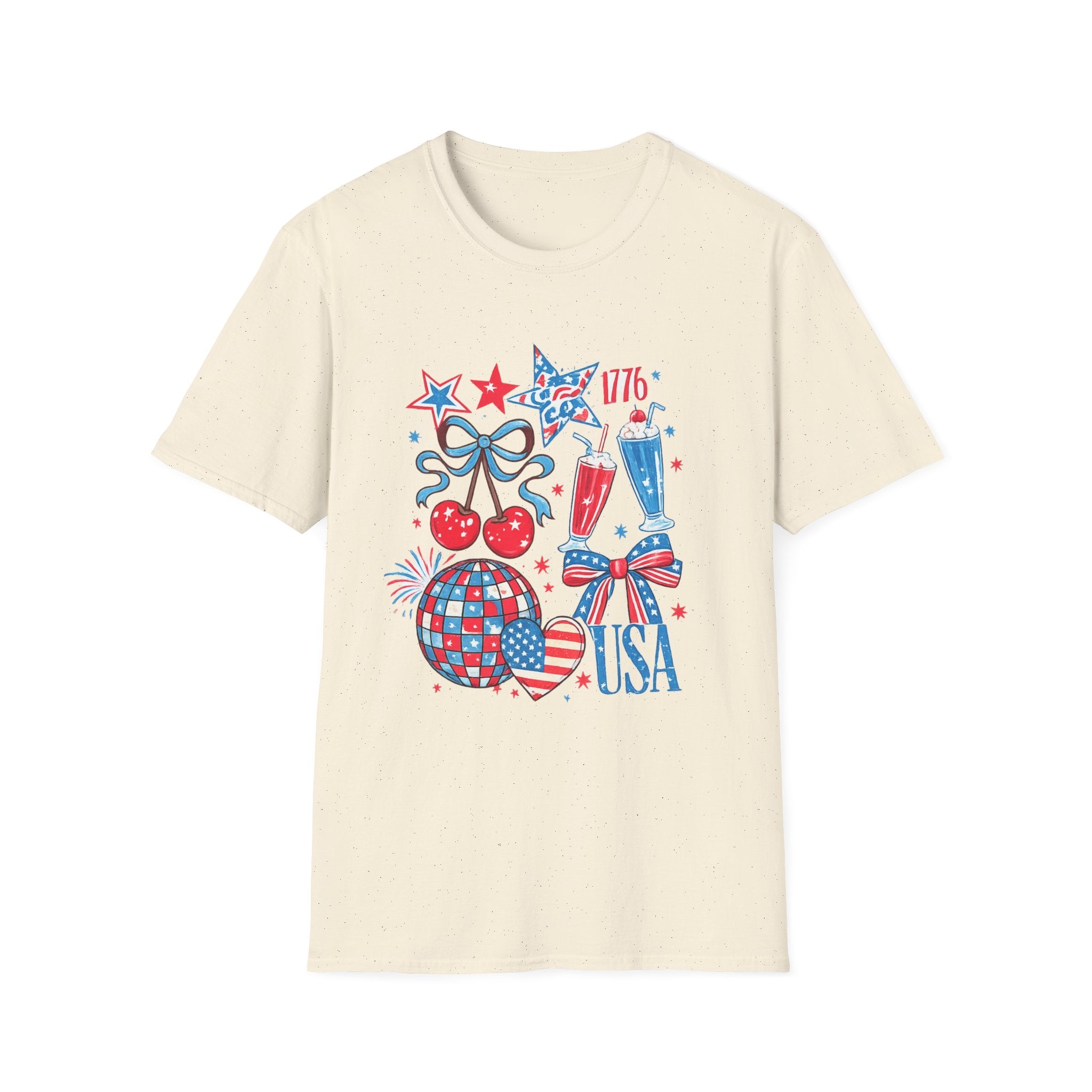 Patriotic 4th of July T-Shirt — USA 1776 Red White Blue Cherry & Soda Design
