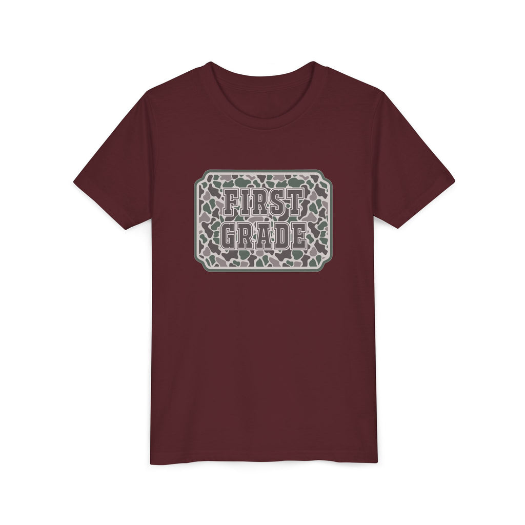 First Grade Tee — Camo Pattern Kids Back to School Shirt