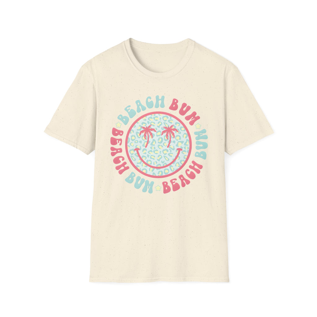 Beach Bum Smiley T-Shirt — Pastel Palm Tree Graphic