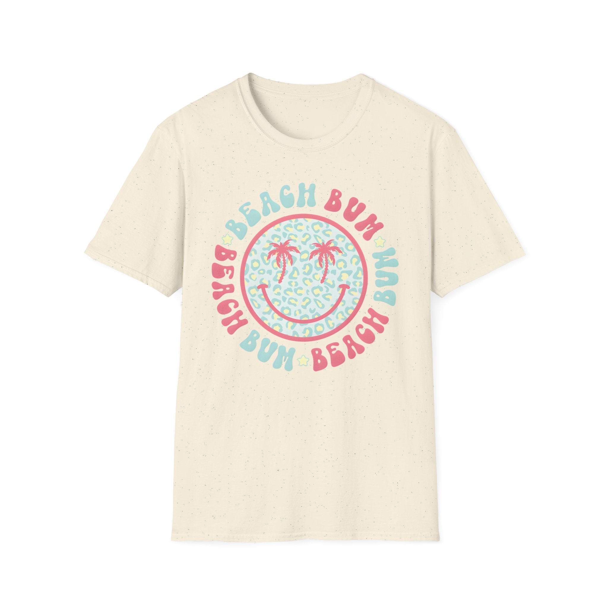 Beach Bum Smiley T-Shirt — Pastel Palm Tree Graphic