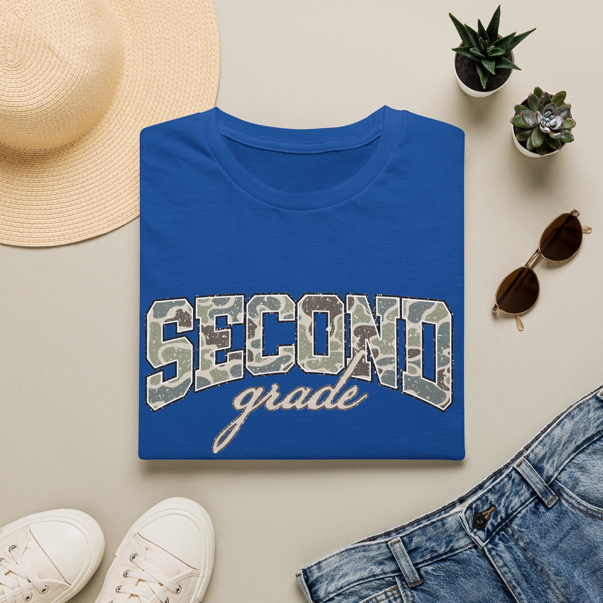 Second Grade Camo T-Shirt — "Second Grade" School Teacher Gift