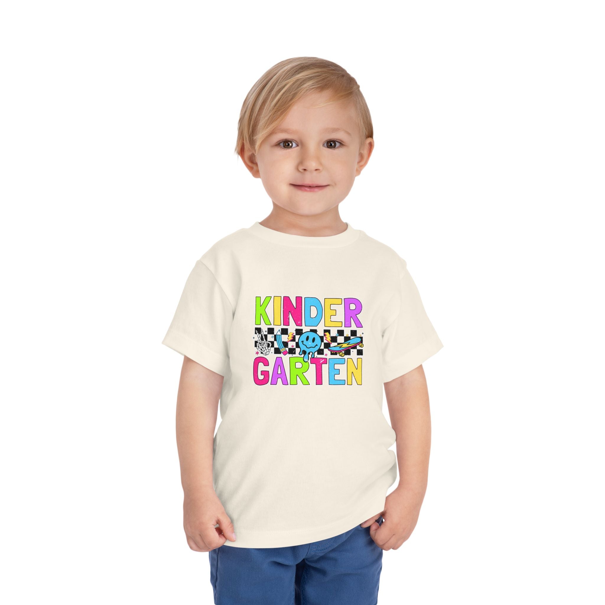 KinderGarten Toddler Tee - Colorful Checker Smiley Back-to-School Shirt