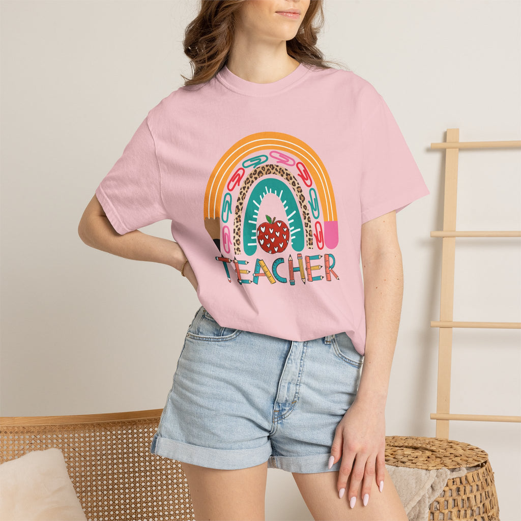 Teacher Rainbow T-Shirt — Cute Apple & Pencil Back-to-School Tee