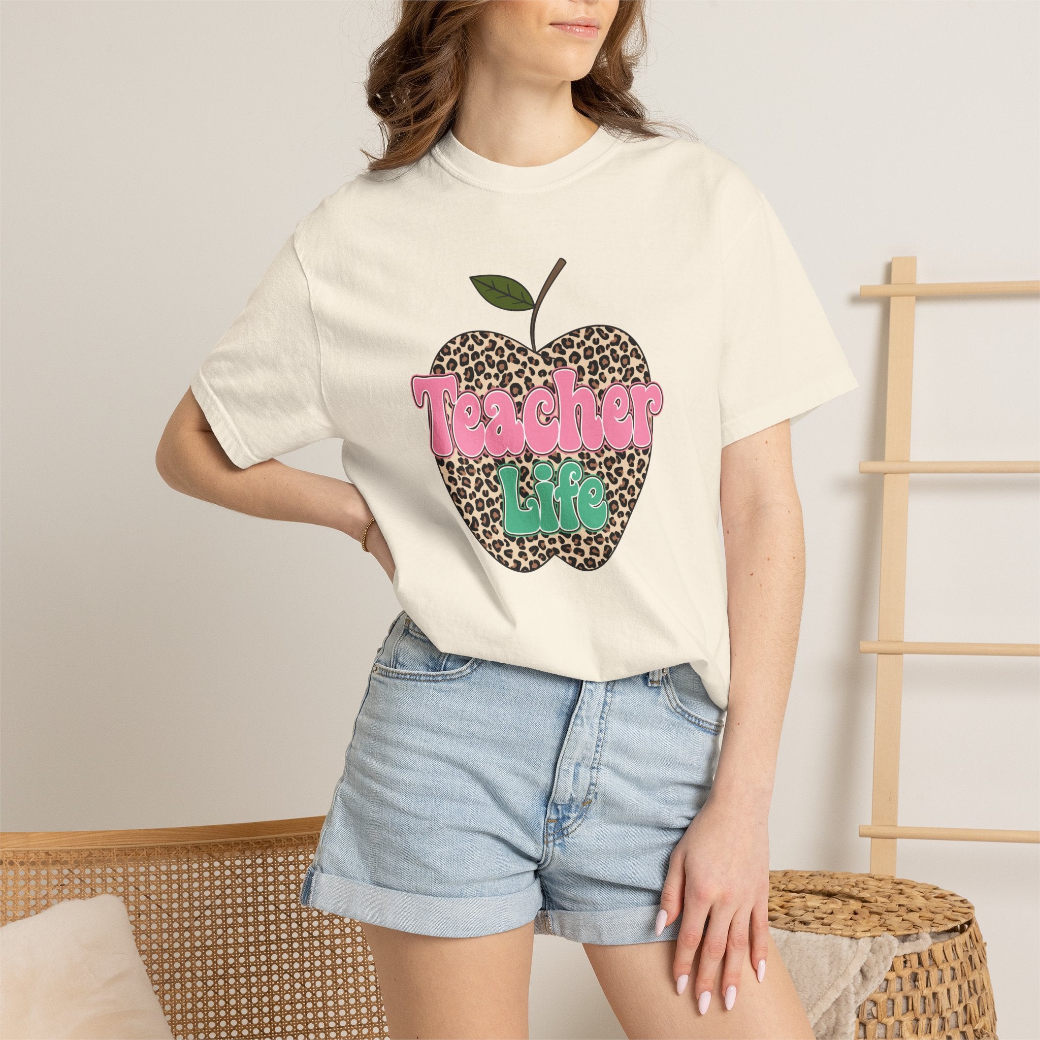 Teacher Life T-Shirt — Leopard Apple Graphic Tee for Educators