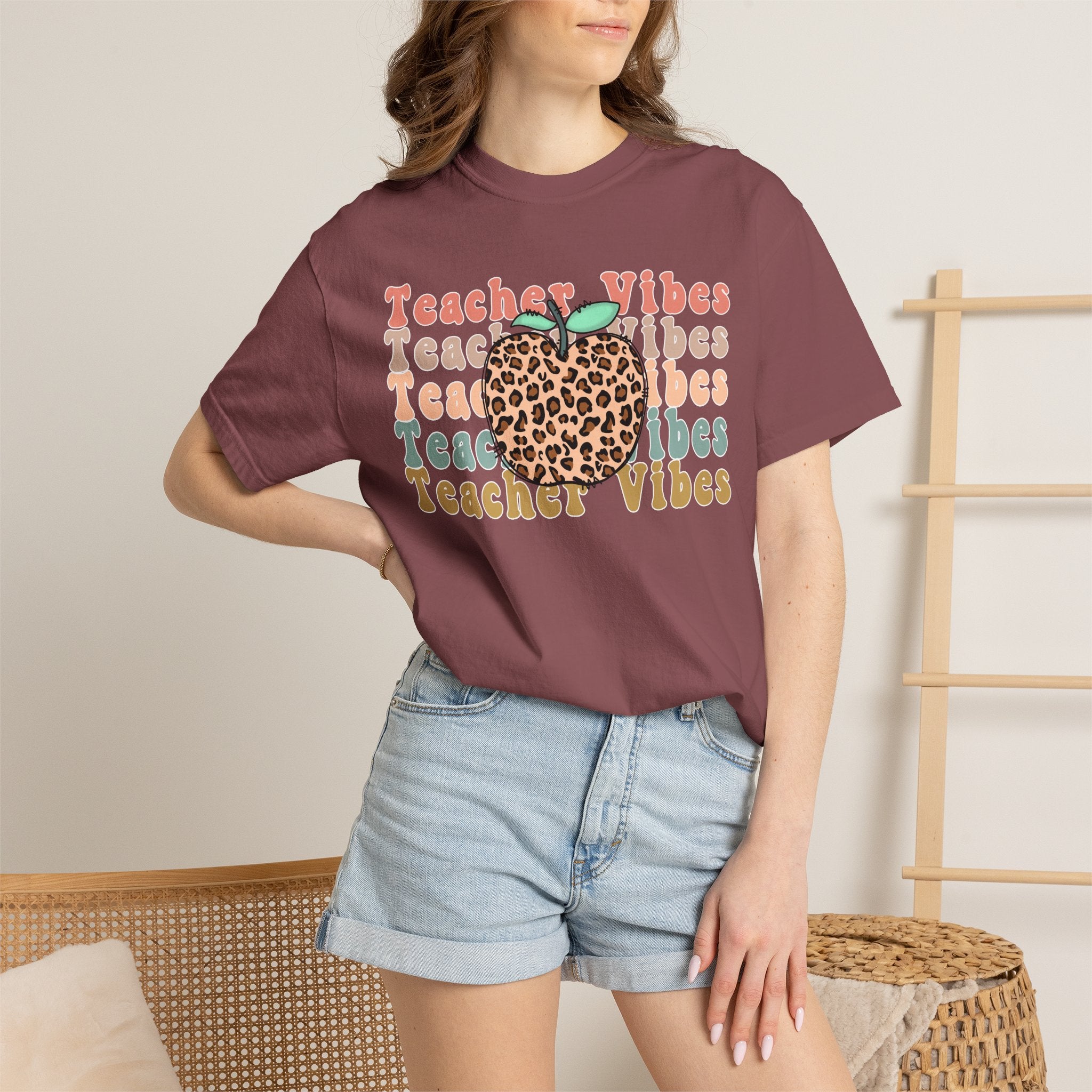 Teacher Vibes Leopard Apple T-Shirt