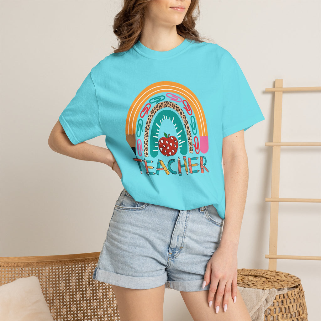 Teacher Rainbow T-Shirt — Cute Apple & Pencil Back-to-School Tee