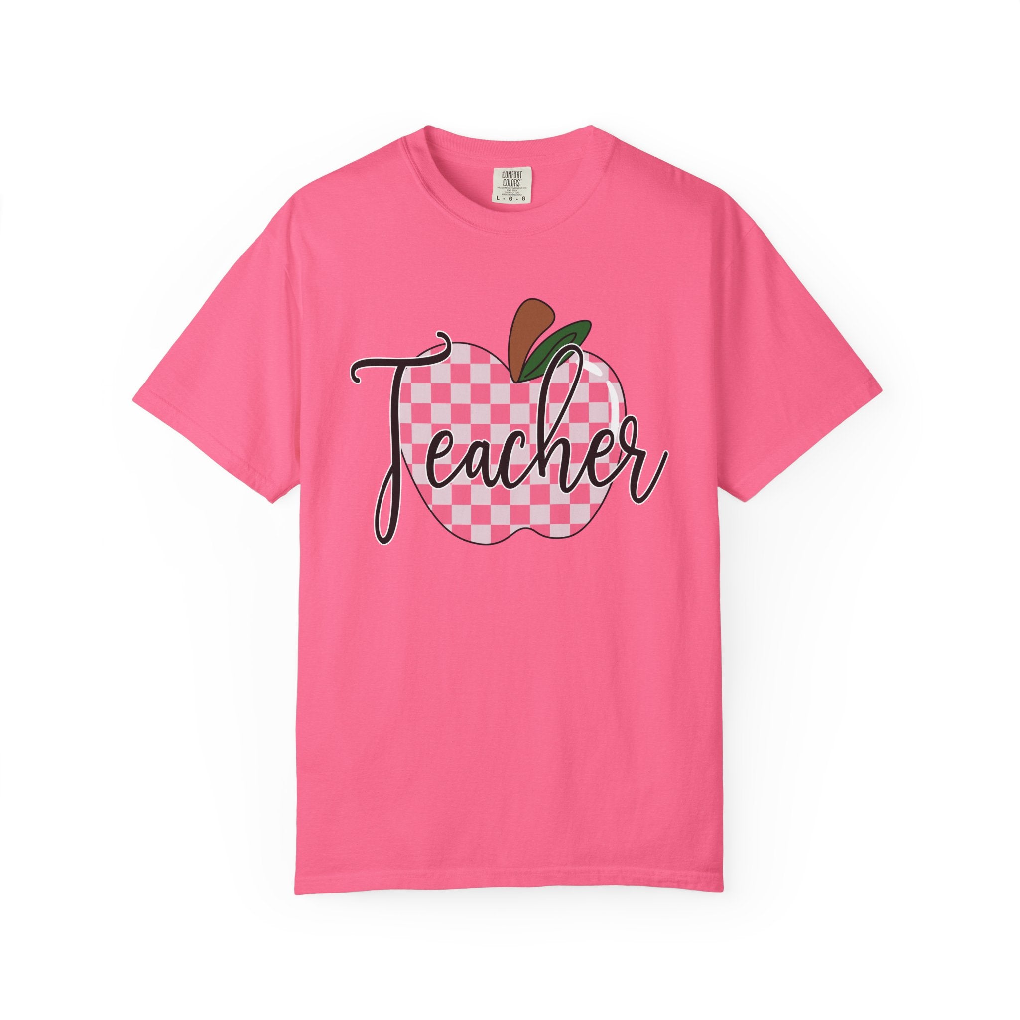 Teacher Apple T-Shirt — Pink Checkered Apple Teacher Tee
