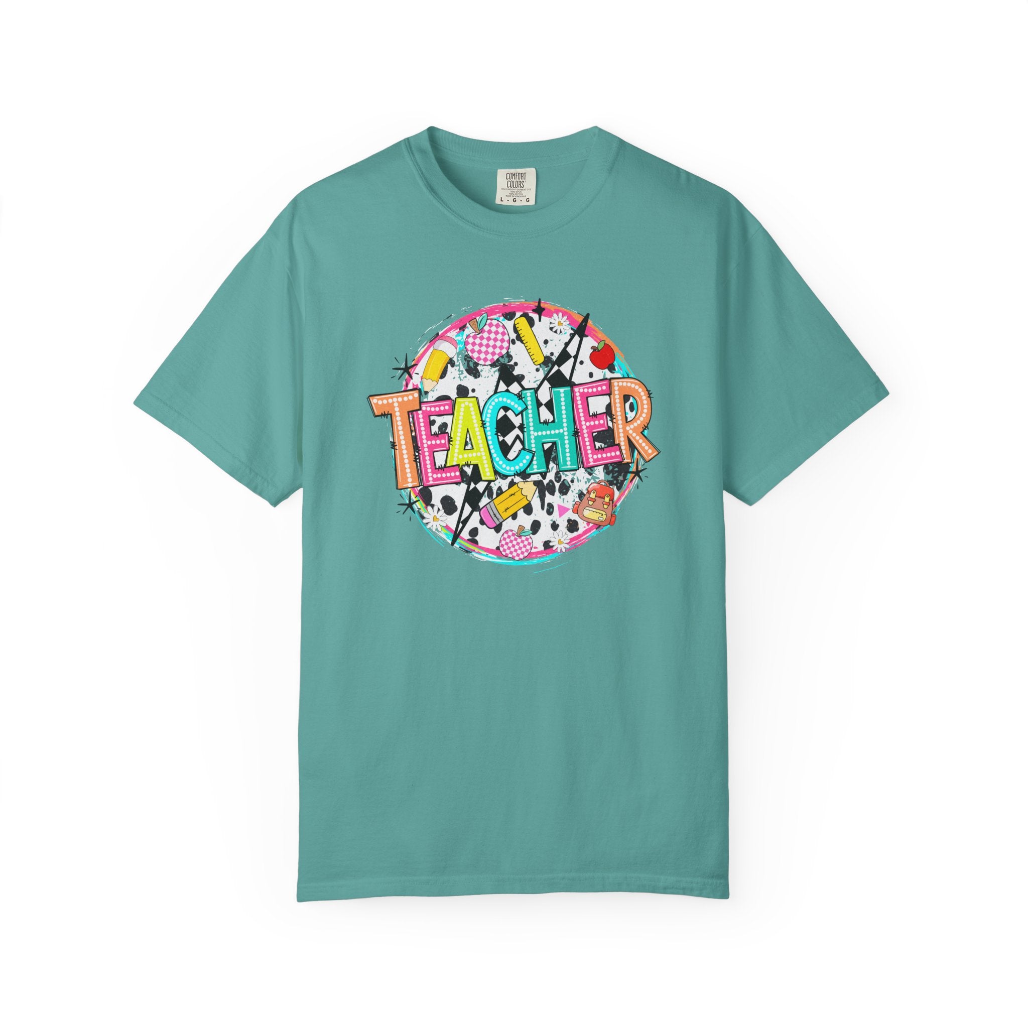 Teacher Graphic T-Shirt — Colorful School Supplies Design