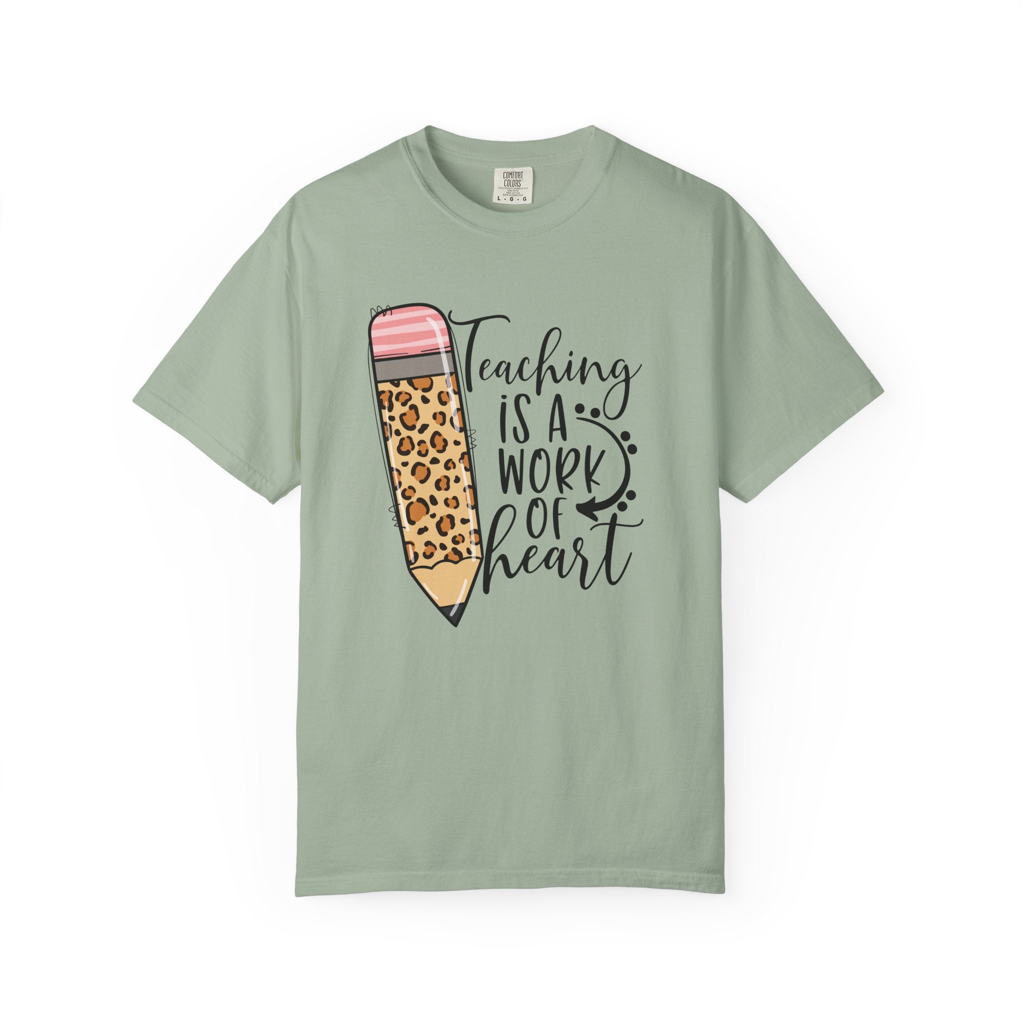 Teaching Is a Work of Heart Leopard Pencil T-Shirt — Teacher Appreciation Gift