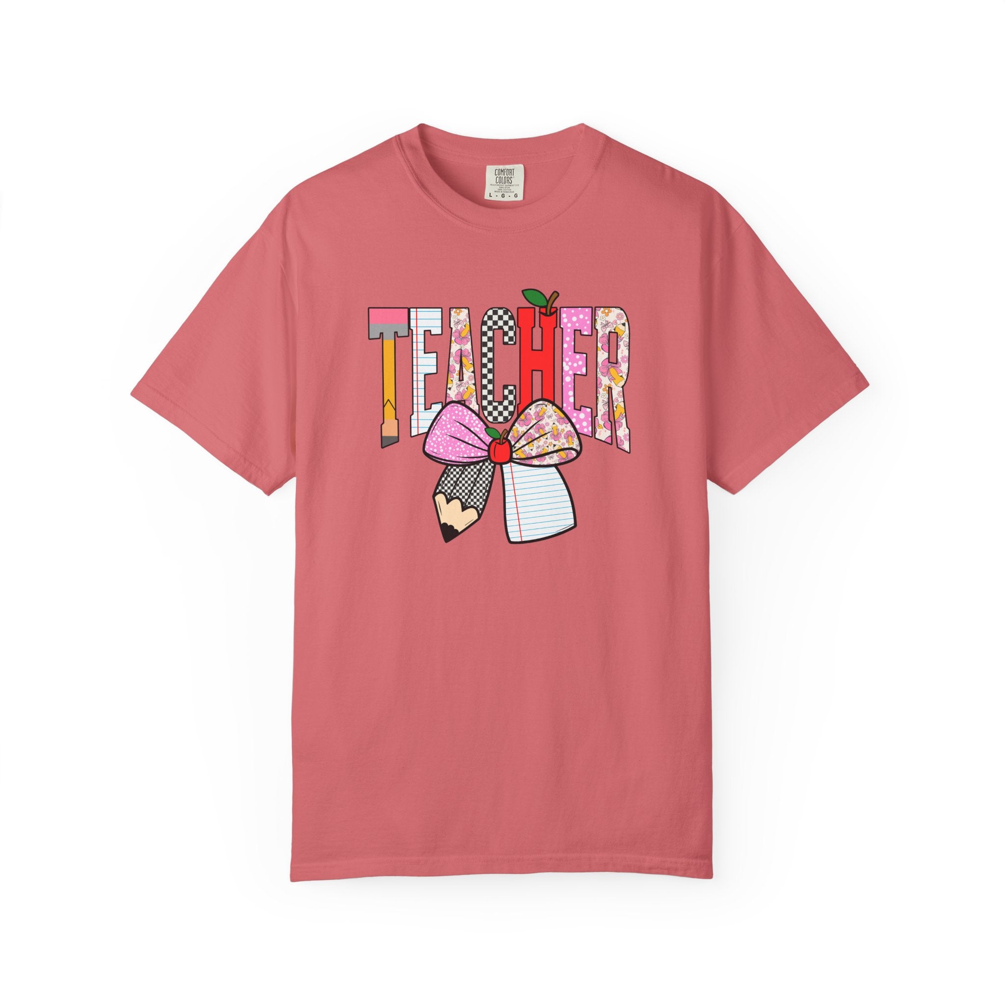 Teacher Graphic T-Shirt — Colorful Pencil & Bow Design