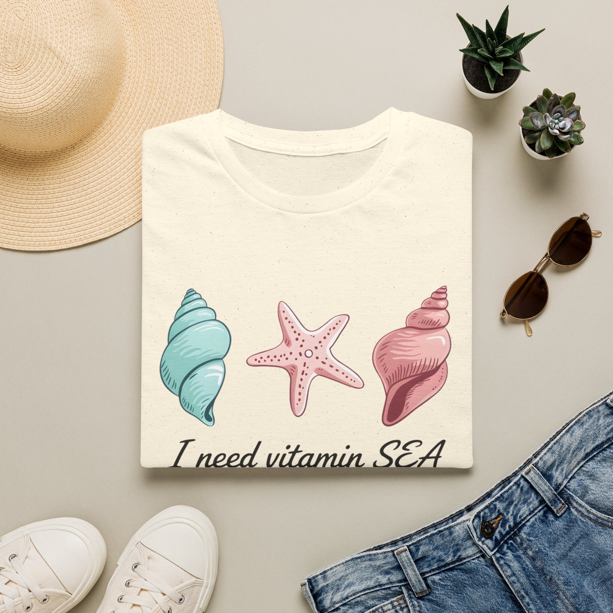 Sea Shell T-Shirt — "I Need Vitamin SEA" Beach Tee