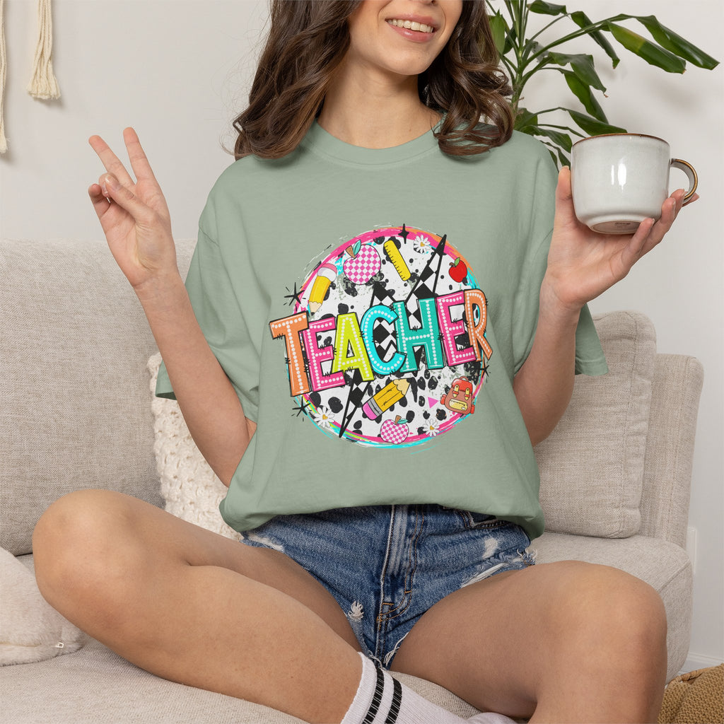 Teacher Graphic T-Shirt — Colorful School Supplies Design