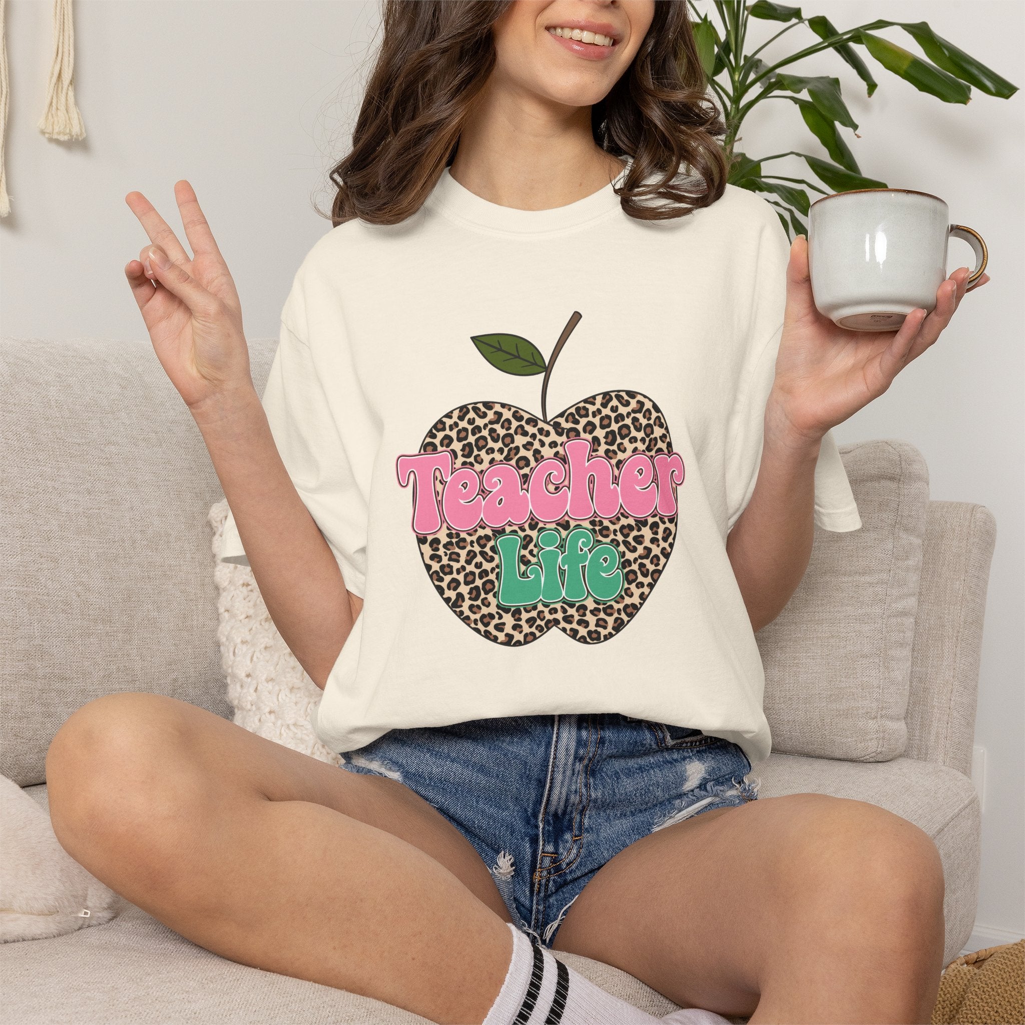 Teacher Life T-Shirt — Leopard Apple Graphic Tee for Educators