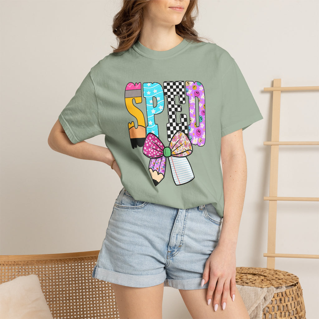 Spring Pencil Bow T-Shirt — Cute Colorful 'SPRING' Graphic Tee