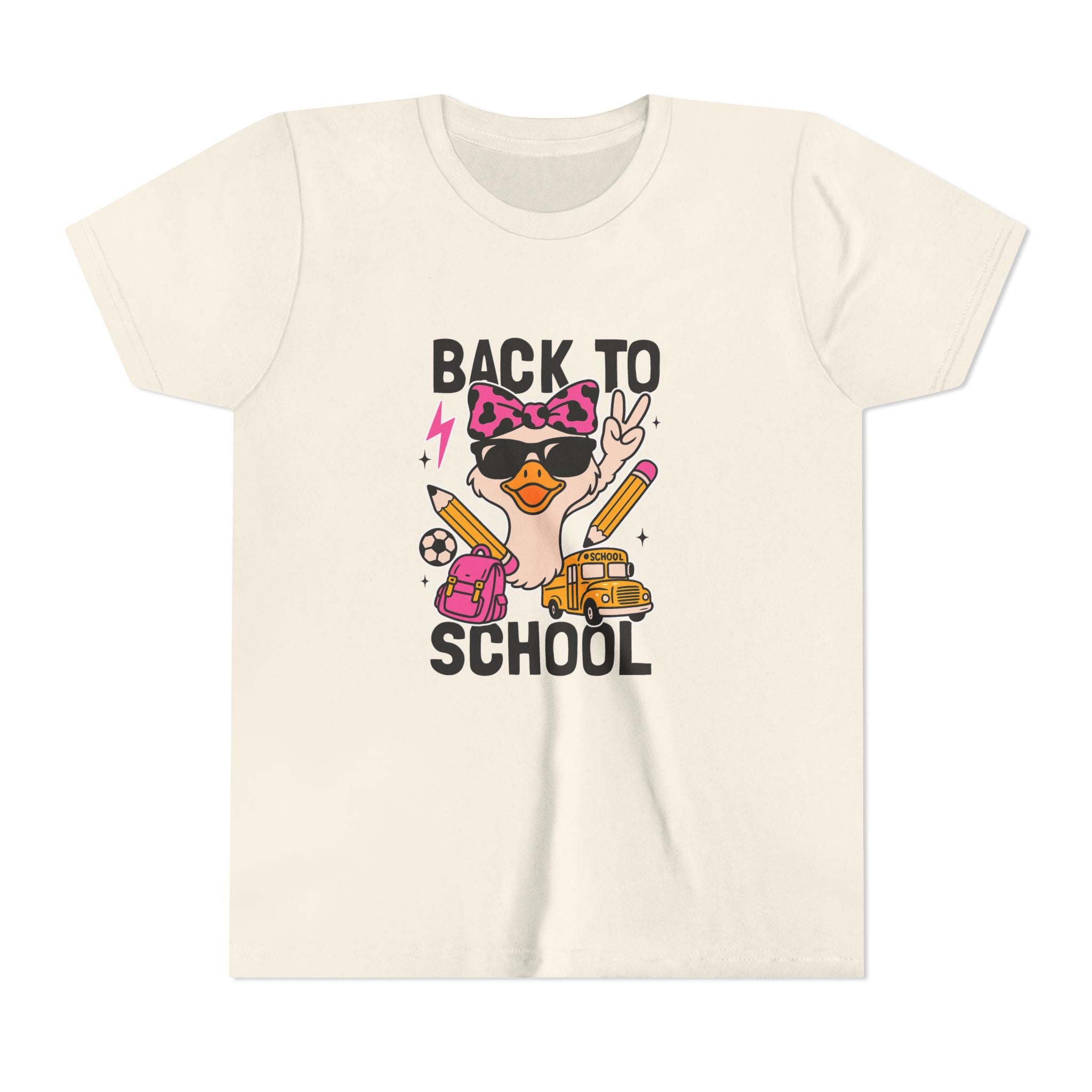 Back to School Kids Tee — Cute Duck with Backpack & School Supplies