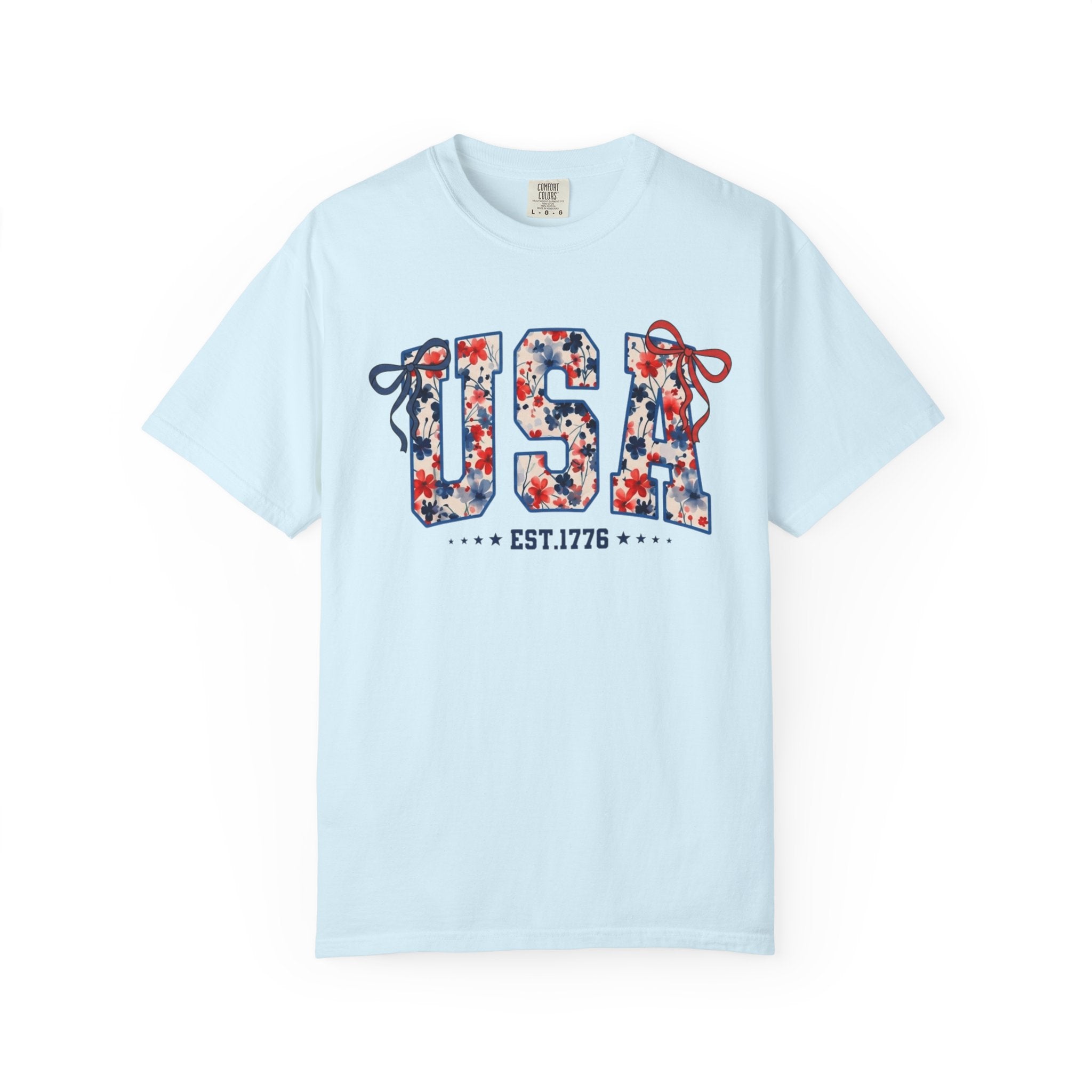 USA Floral Graphic T-Shirt — EST.1776 Patriotic Fourth of July Tee