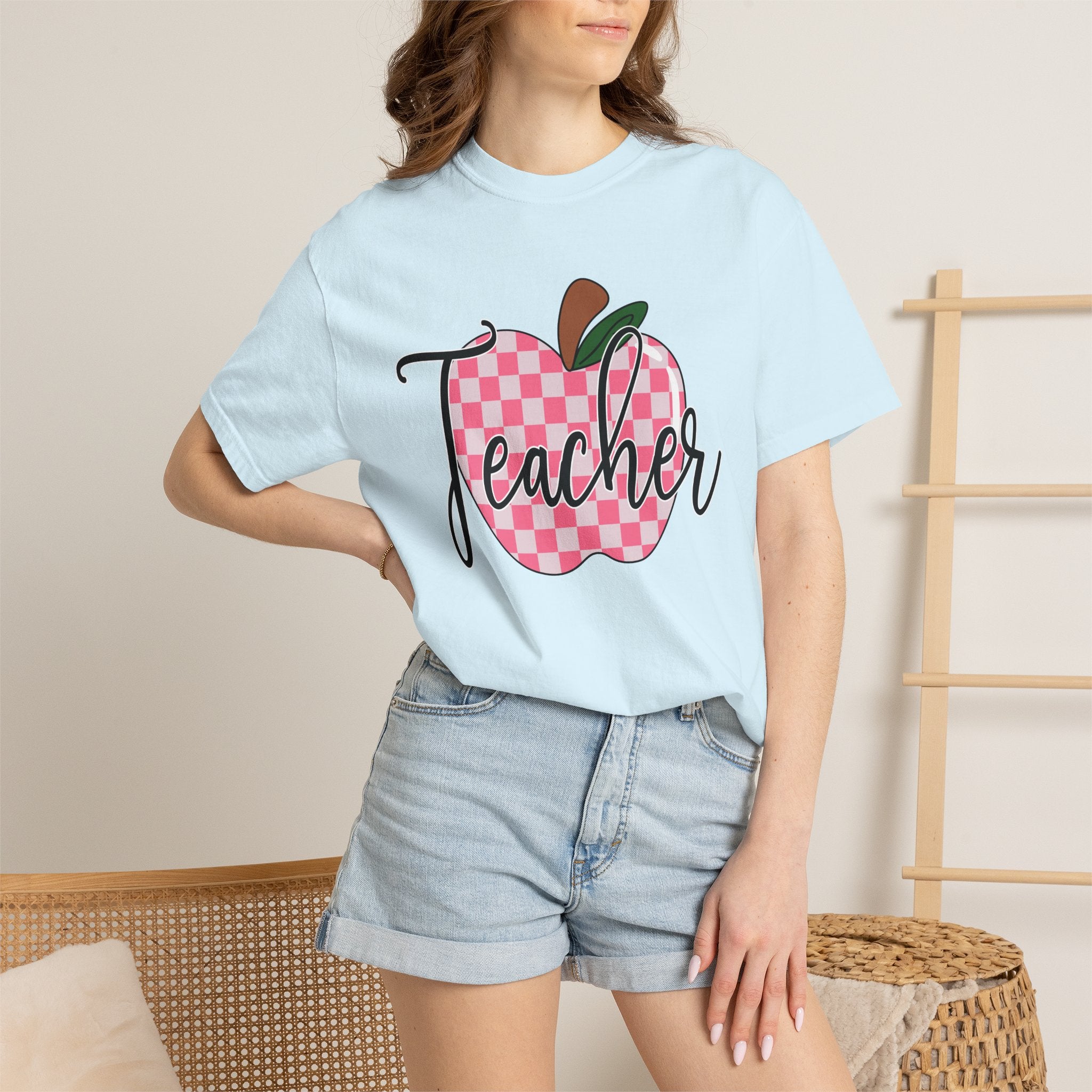 Teacher Apple T-Shirt — Pink Checkered Apple Teacher Tee