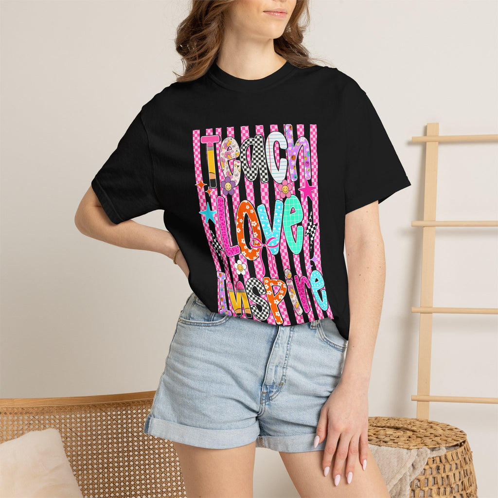 Teach Love Inspire T-Shirt — Colorful Positive Teacher Appreciation Tee