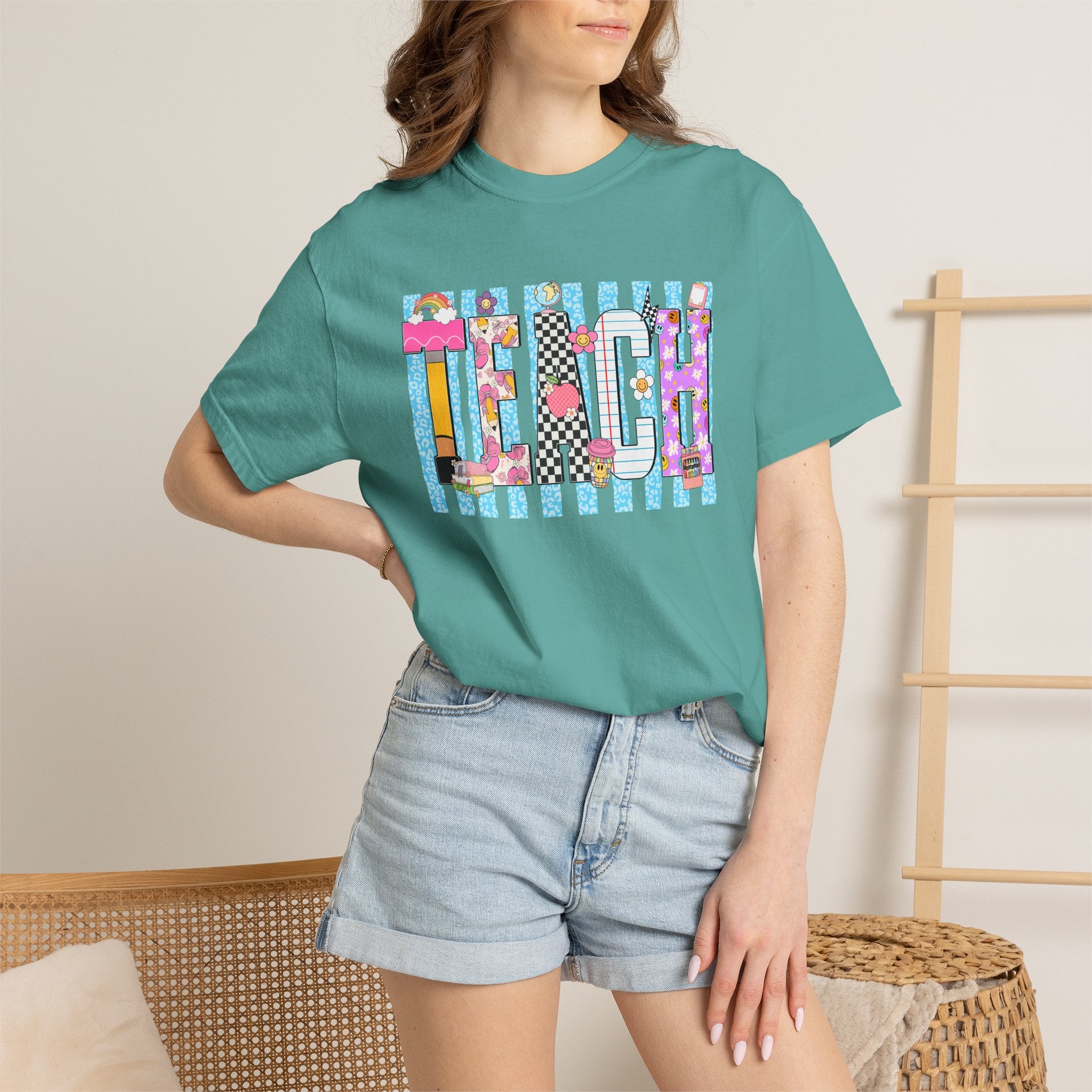 Teacher Stripe Patchwork T-Shirt