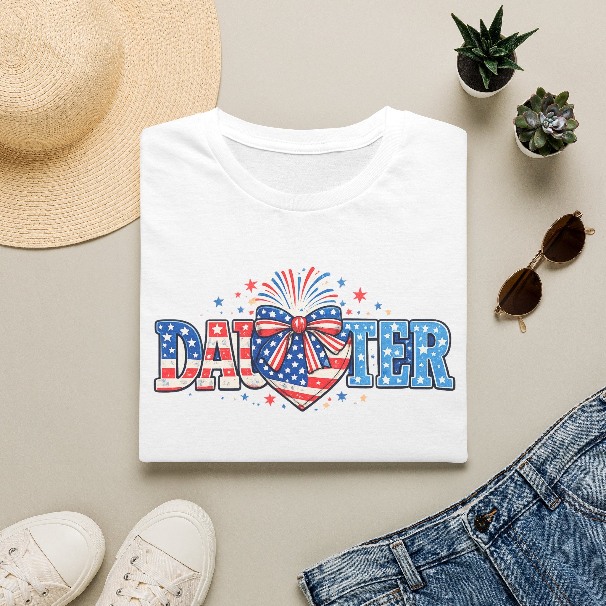 Daughter Patriotic Tee — USA Flag Heart Fireworks Design
