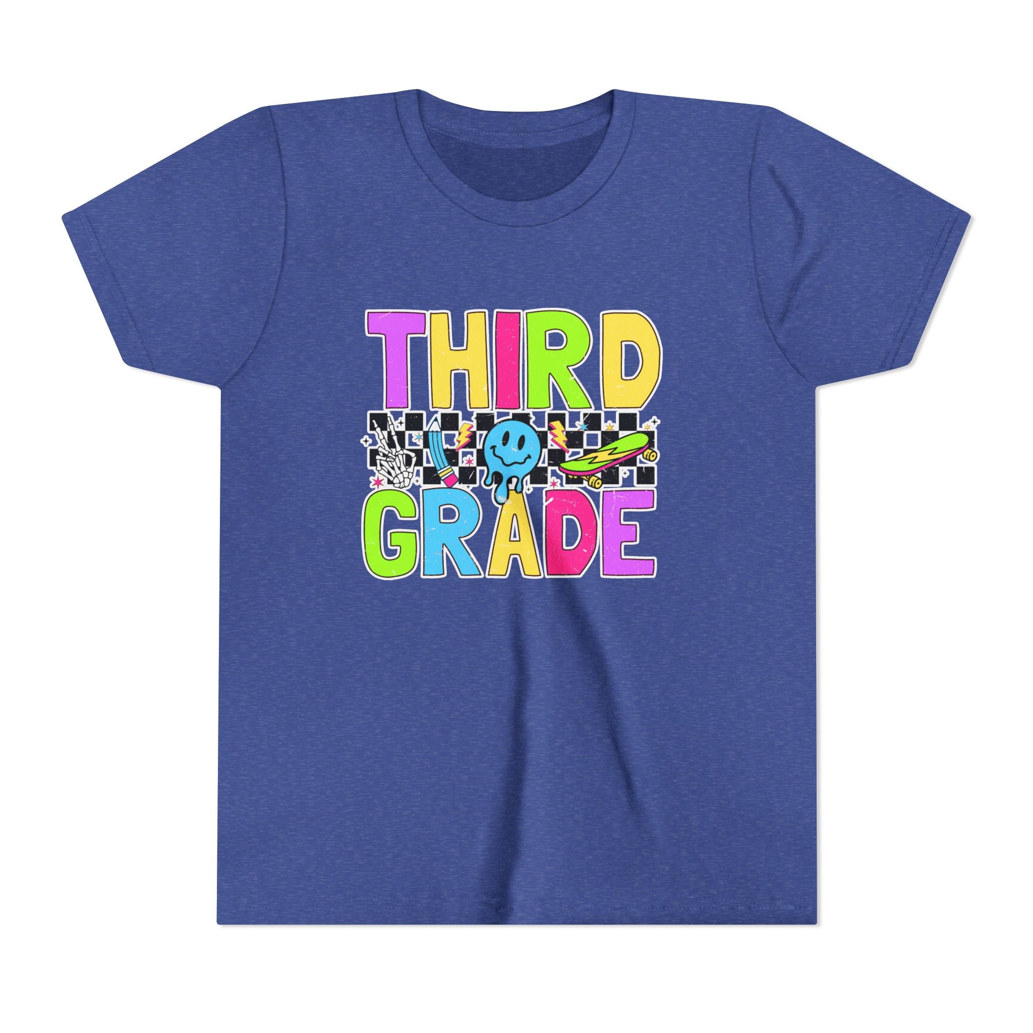 Third Grade Youth T‑Shirt — Colorful Checkerboard Smileback School Tee