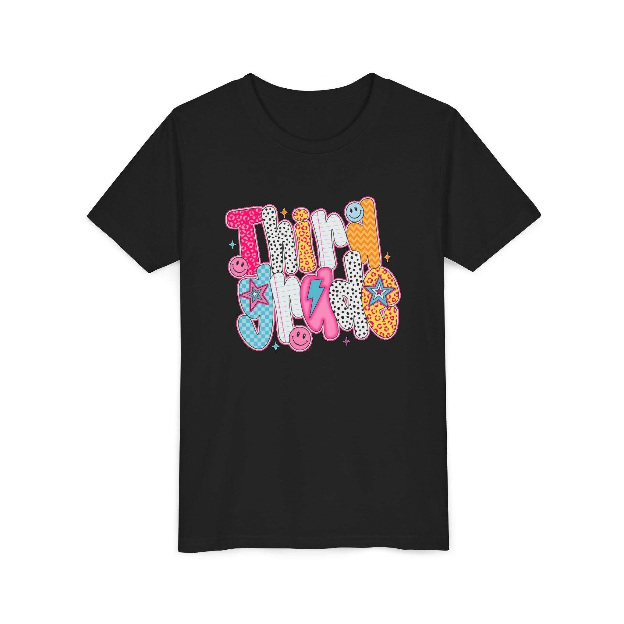 Third Grade — Colorful 'Think Big' Retro Graphic Shirt for Kids