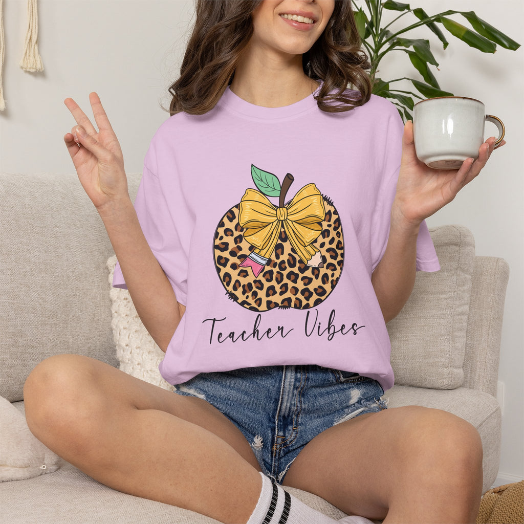 Teacher Vibes Leopard Pumpkin T-Shirt - Cute Fall Teacher Gift