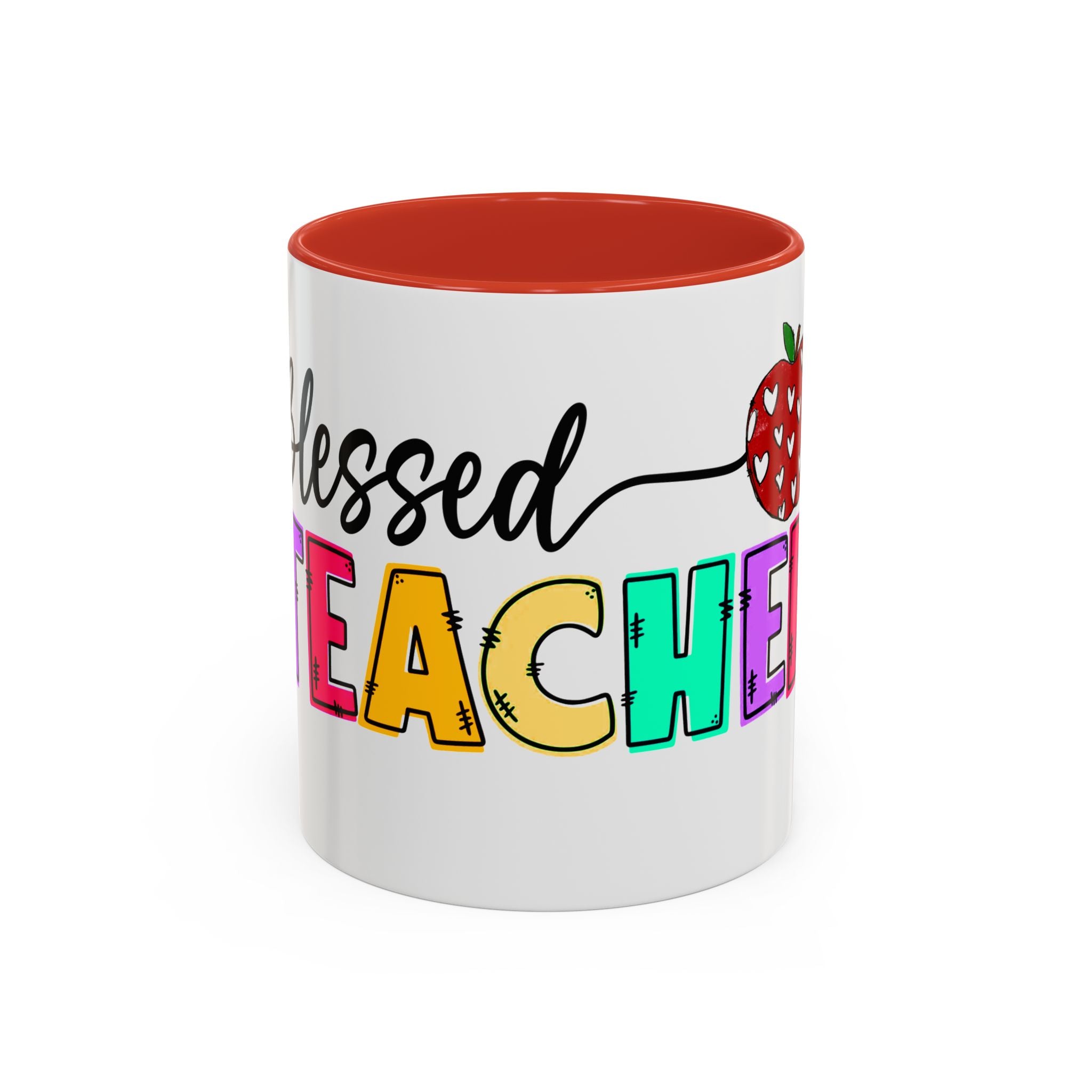 Blessed Teacher Accent Coffee Mug – Colorful Apple Design (11/15oz)